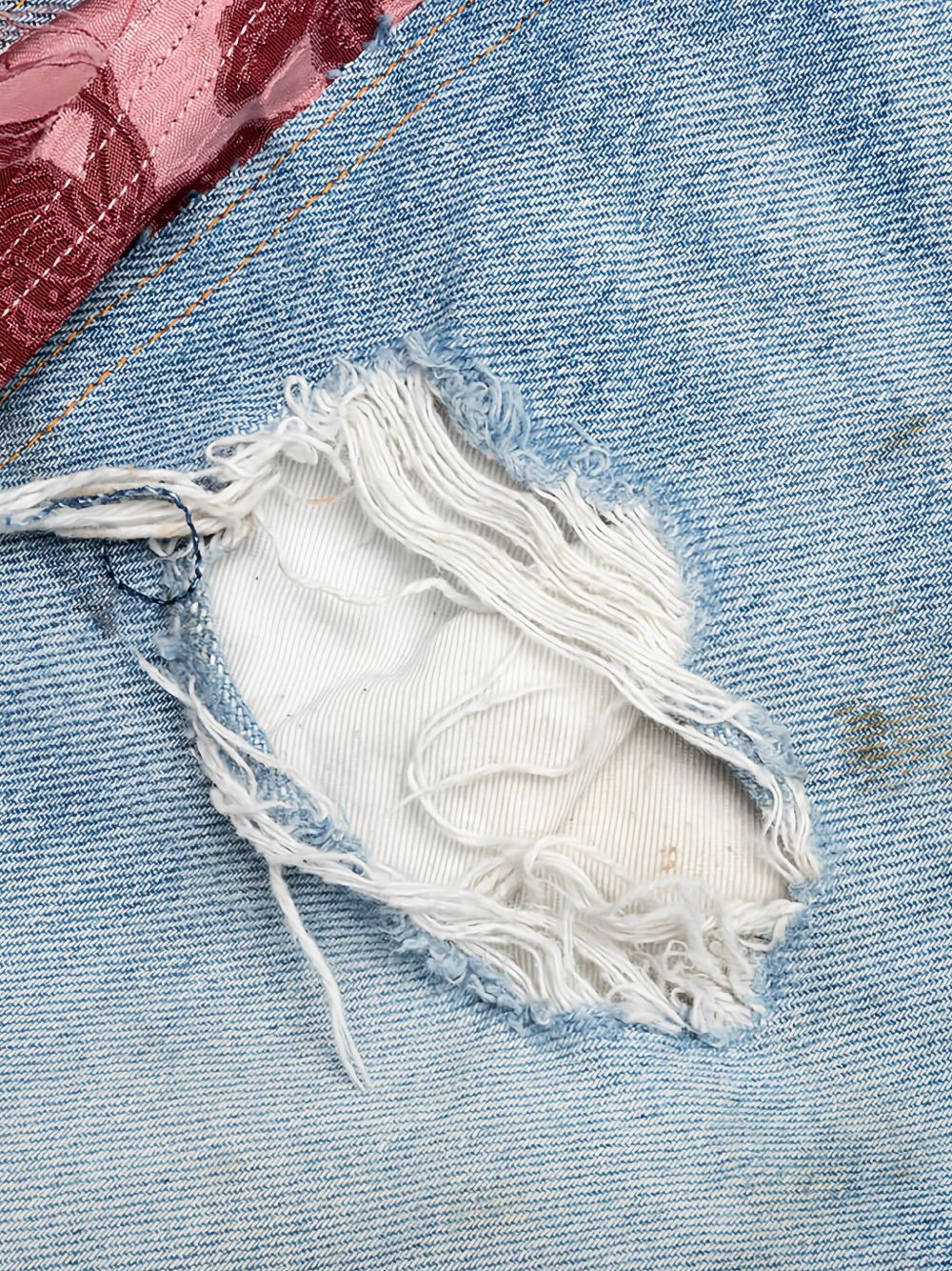 floral-panel distressed trousers - 4