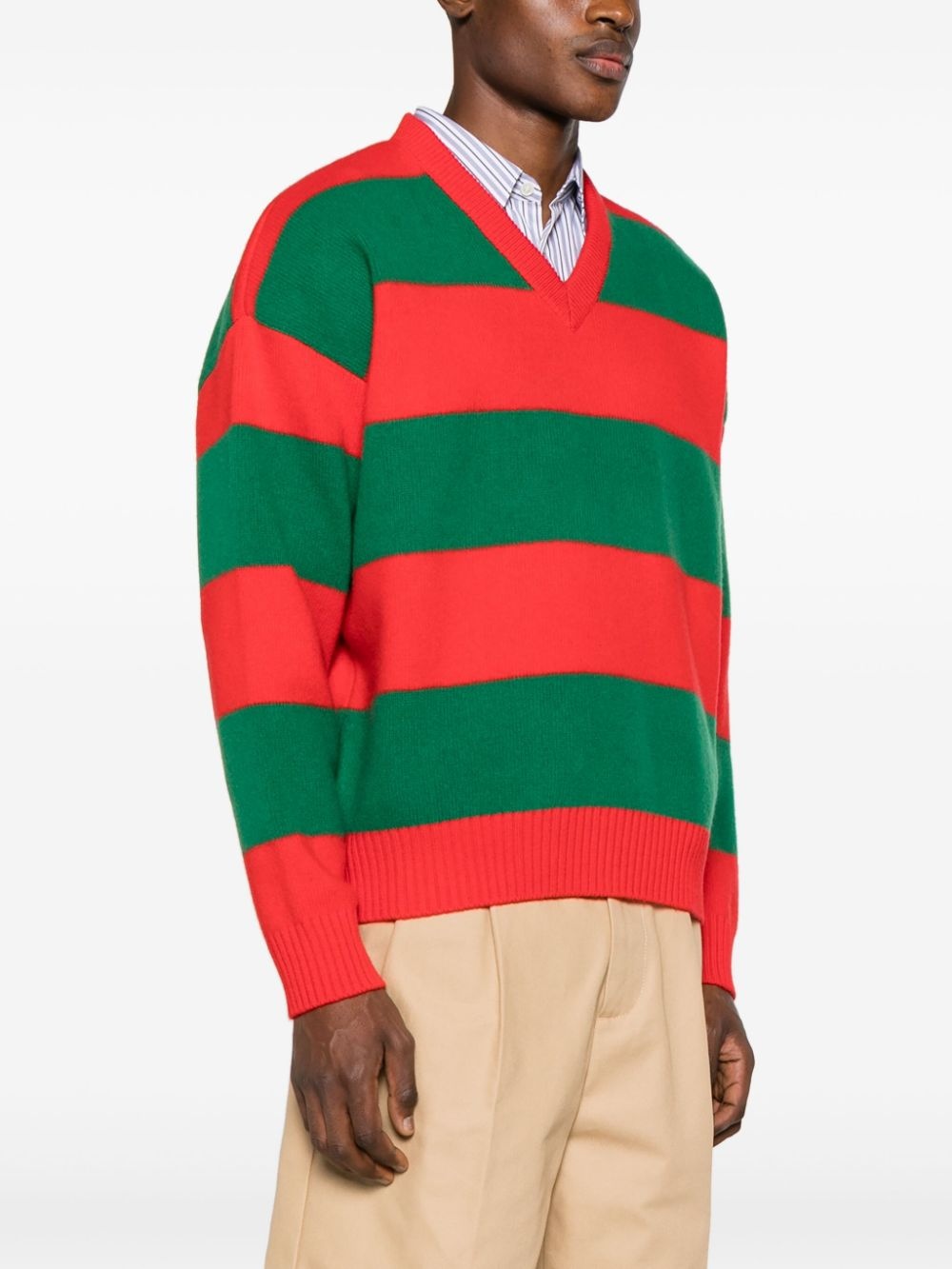 striped wool V-neck jumper - 3