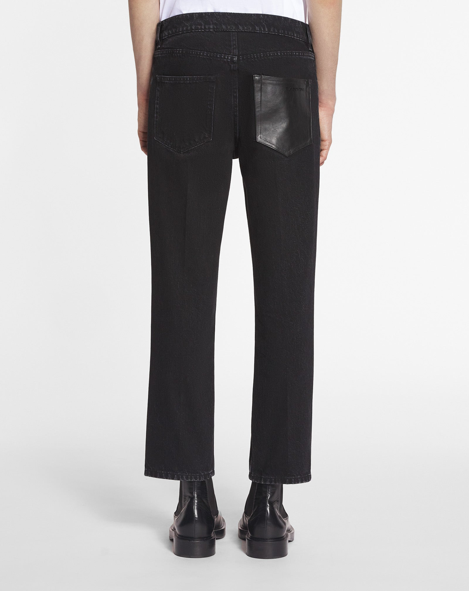 STRAIGHT LEATHER PATCH PANTS IN DENIM - 4