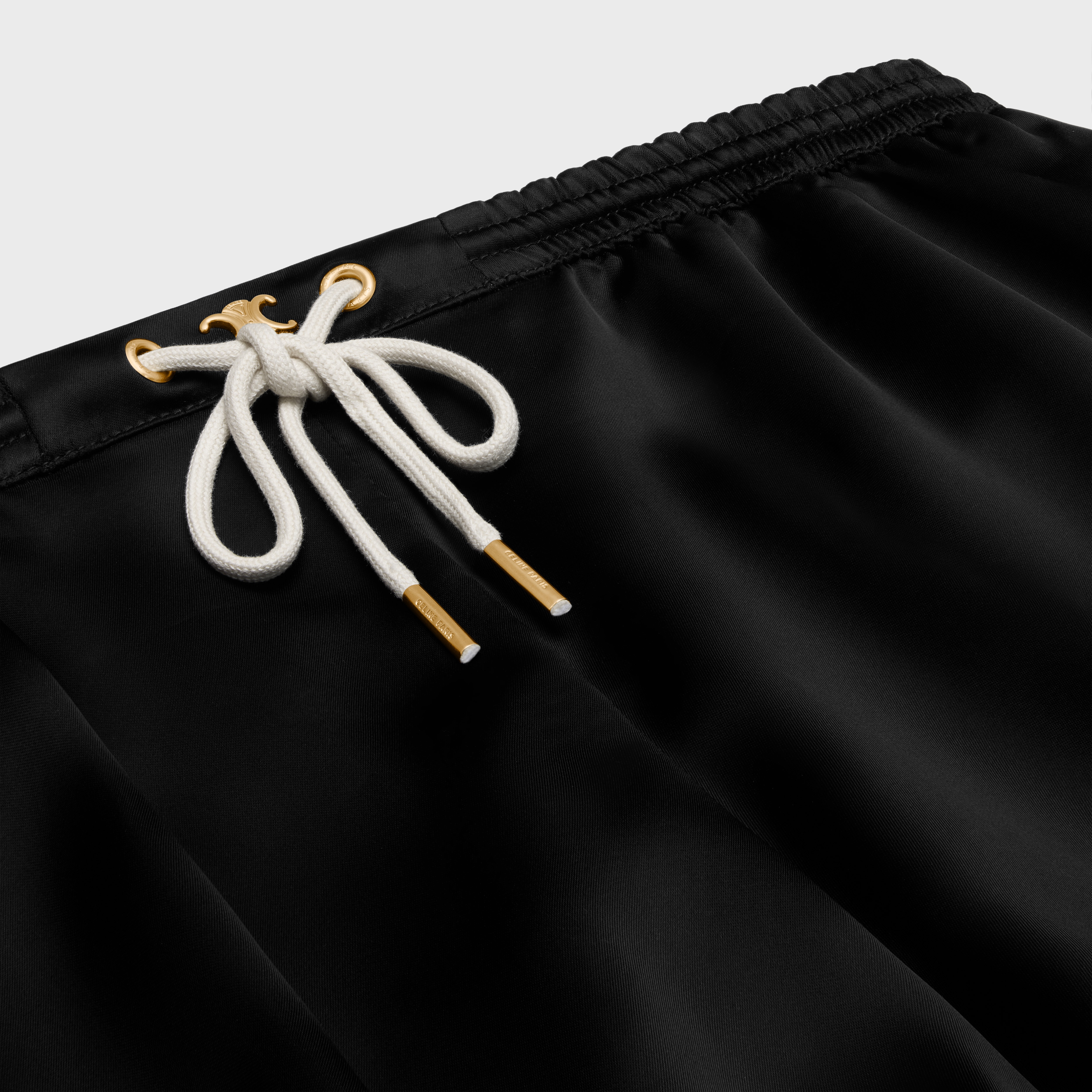 CELINE｜SHORTS ( mini Triomphe shorts in satin (2P77A199 CELINE mini Triomphe shorts in satin | REVERSIBLE
