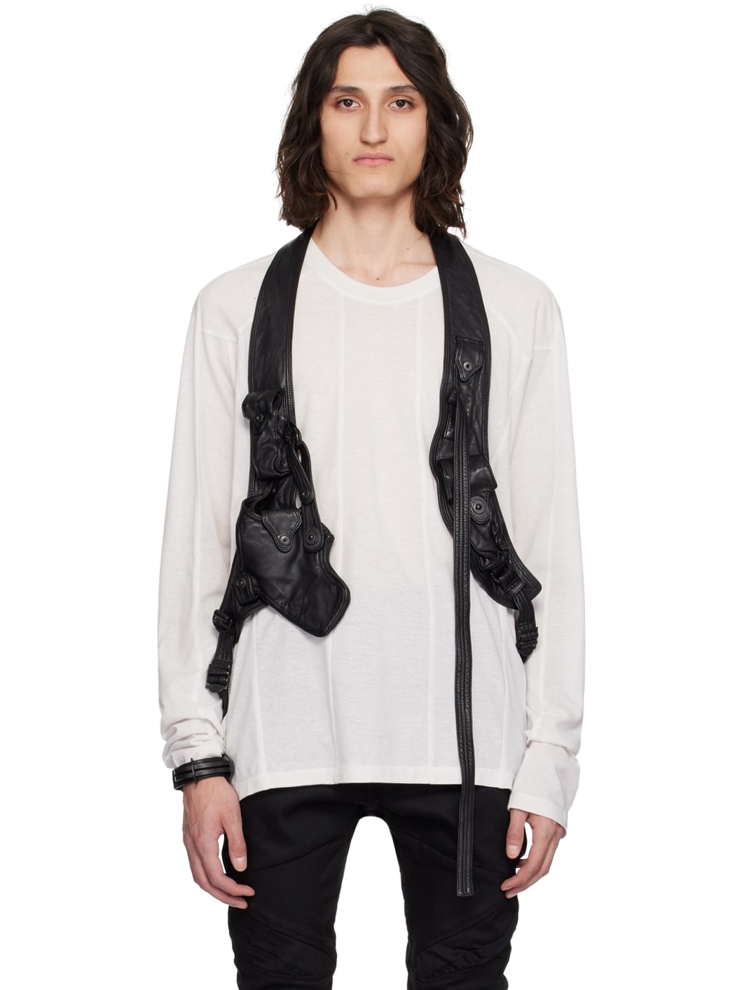 Black Bellows Pocket Leather Vest - 1