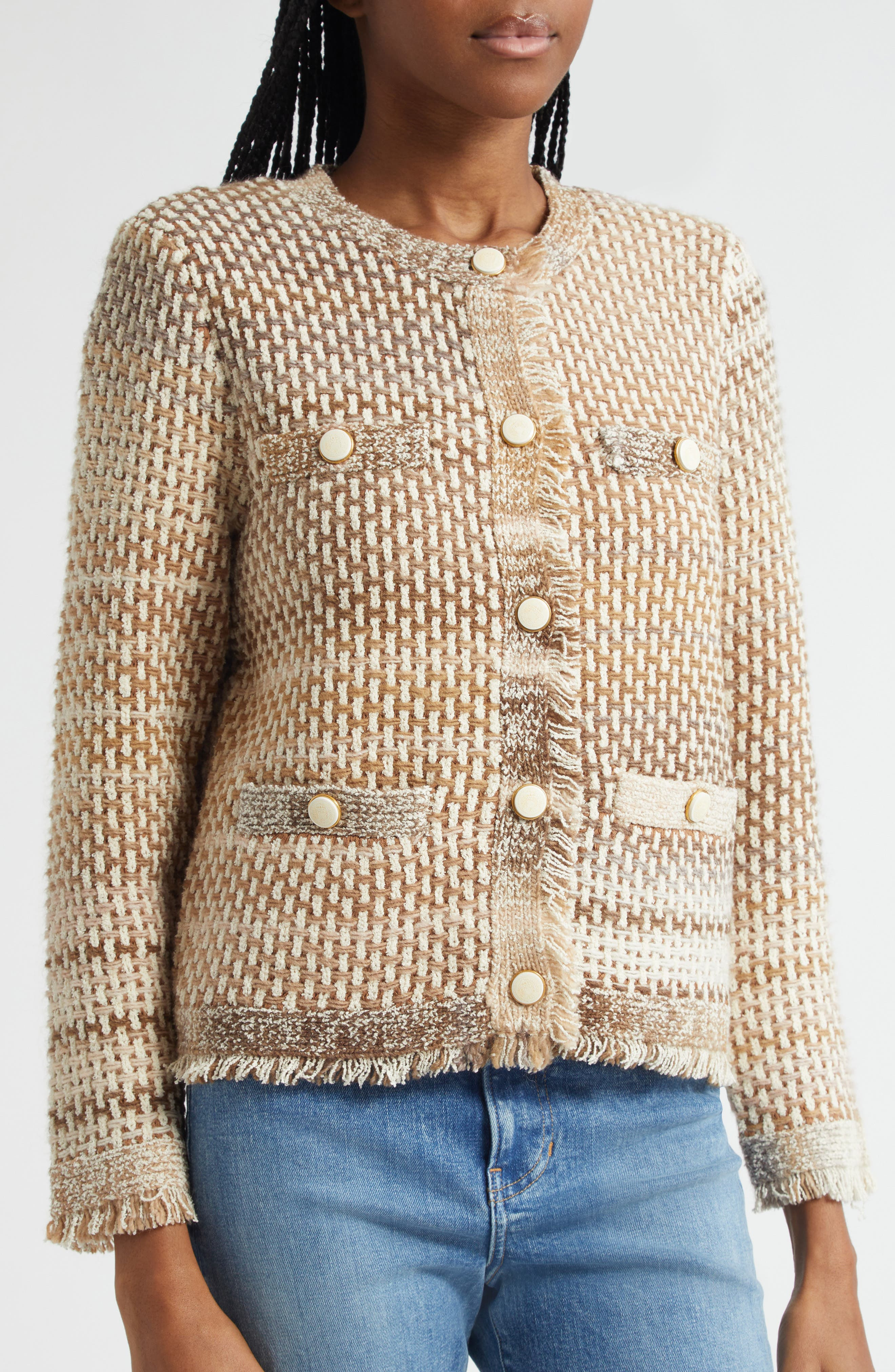 Veronica Beard Sariyah Cotton Blend Knit Jacket in Desert Khaki Multi at Nordstrom - 4