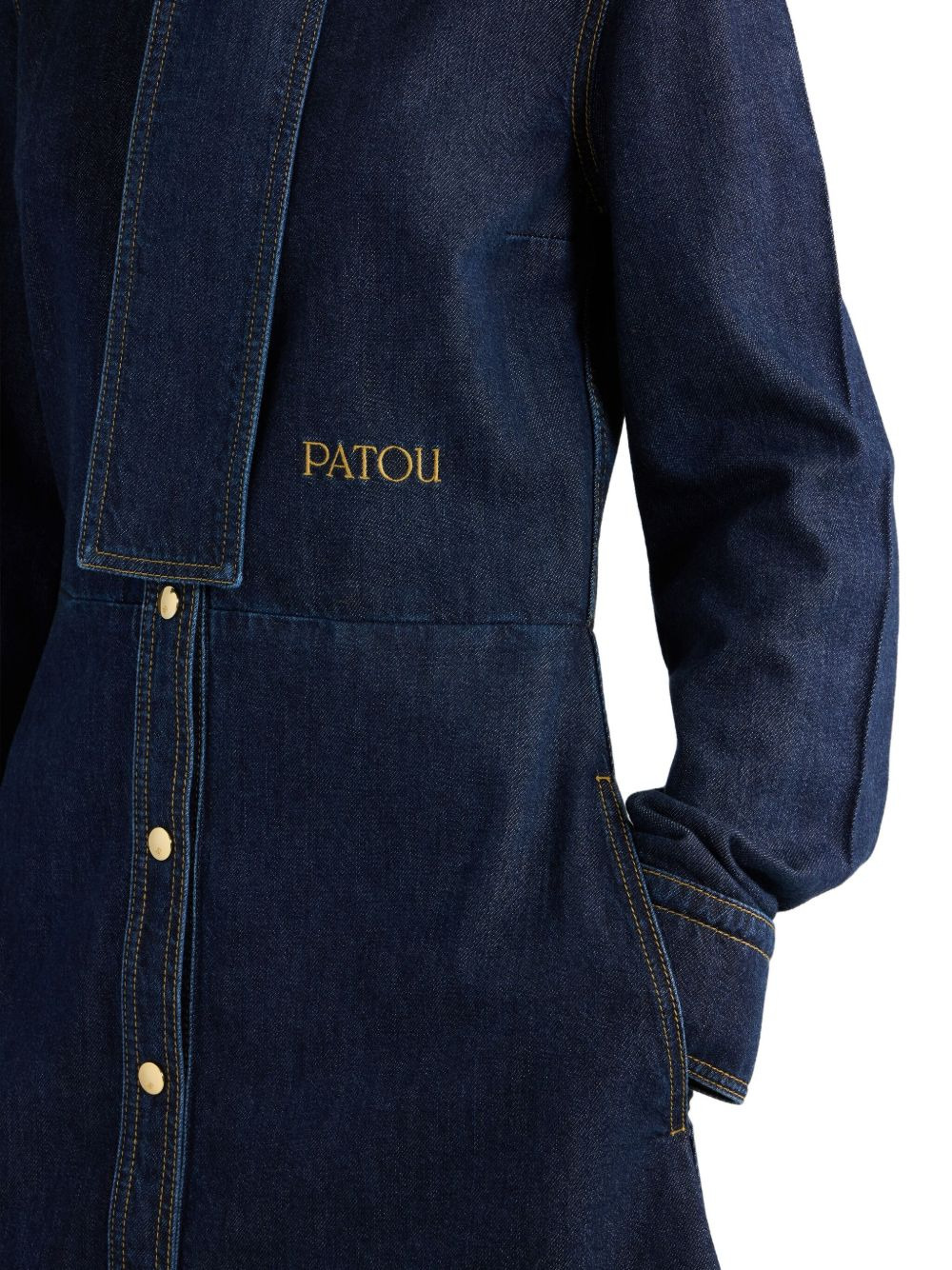 scarf-collar denim dress - 4