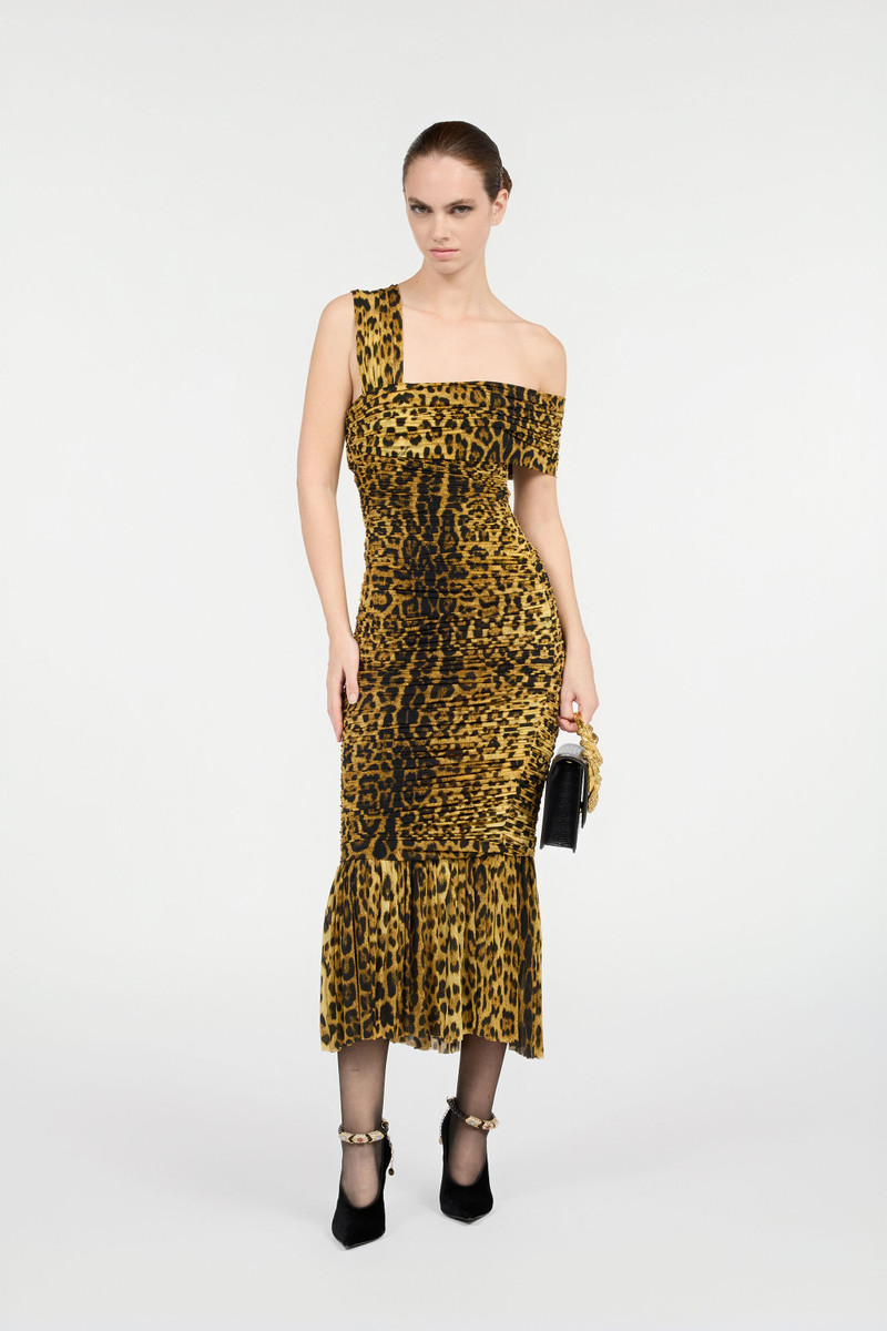 Roberto Cavalli Midi Dress With Jaguar Skin Print outlook