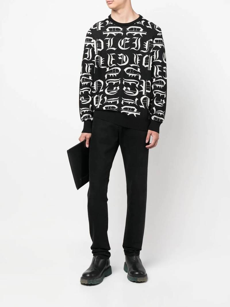 PHILIPP PLEIN logo-embroidered crew neck sweater outlook