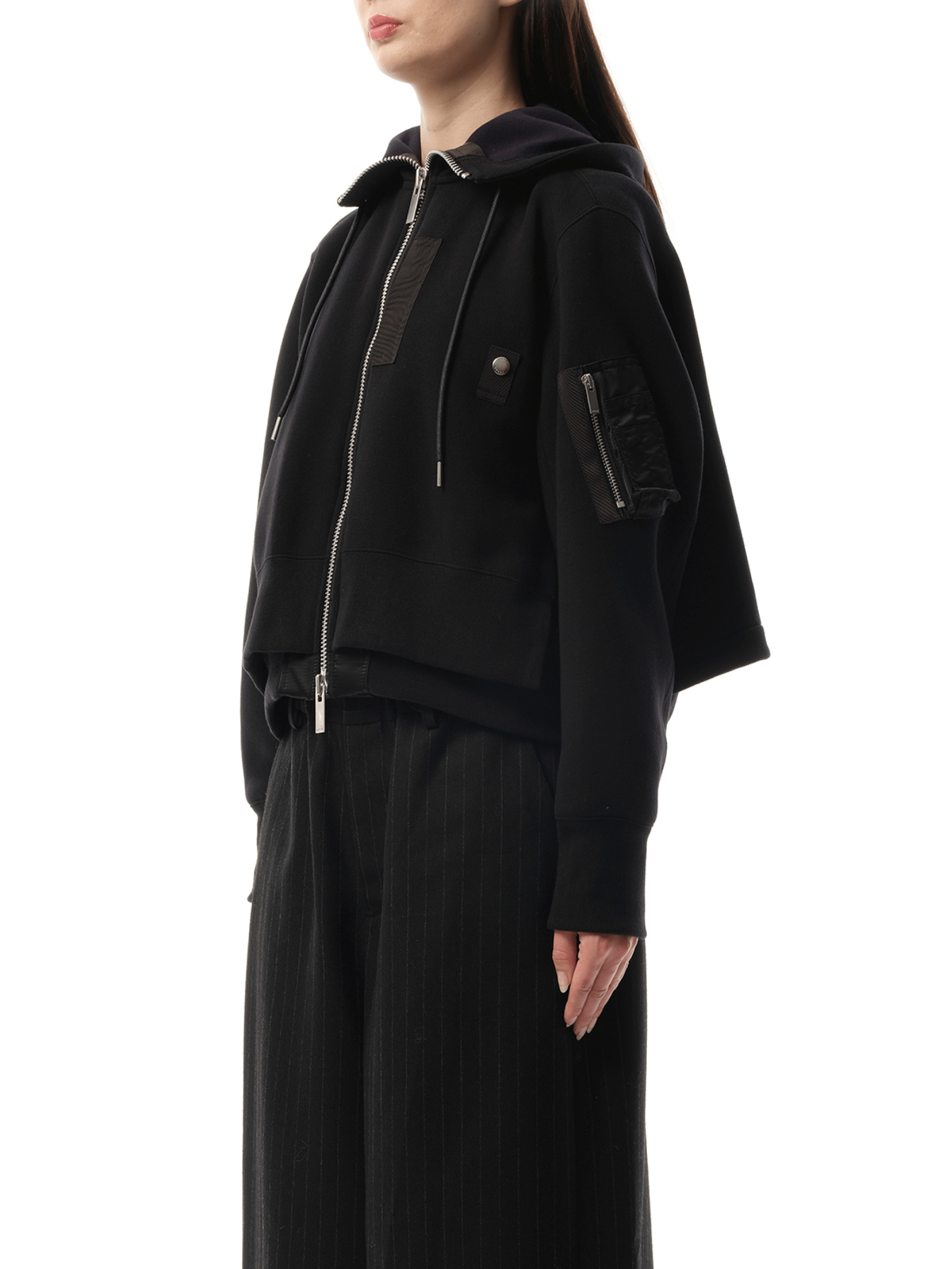 Sponge Sweat x Nylon Twill Zip Hoodie in Black - 5