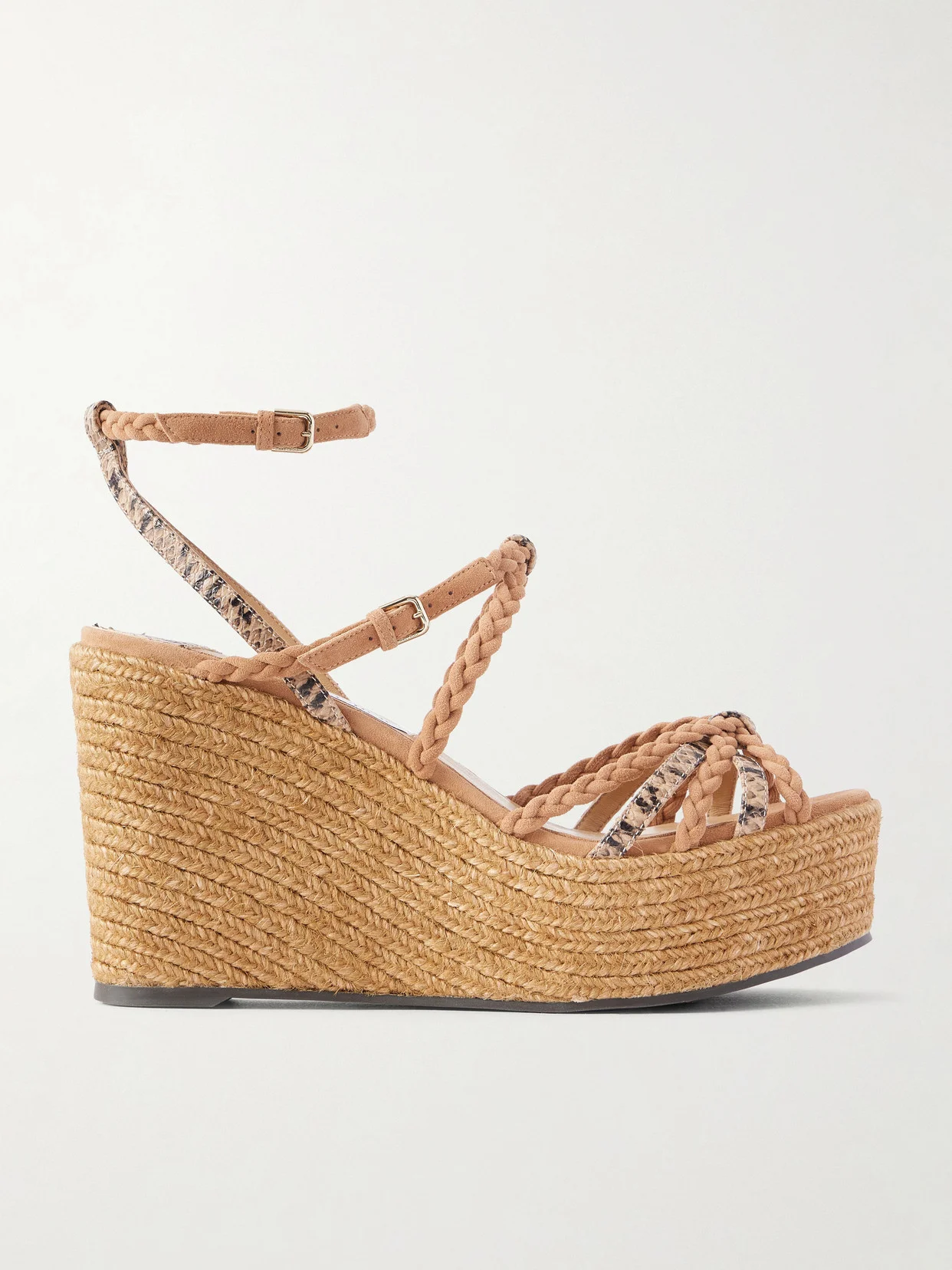 Nyra 100 Braided Snake-effect Leather And Suede Wedge Sandals - 1
