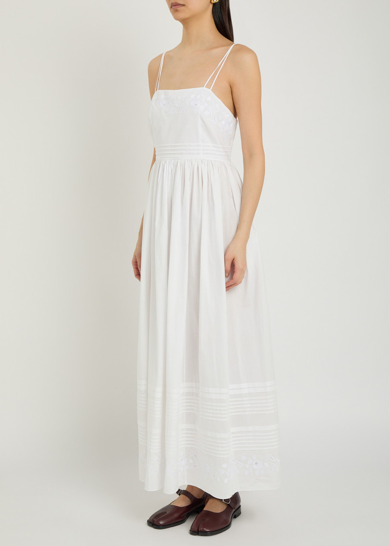 BODE Bode Chamomile Pintucked Cotton Midi Dress outlook