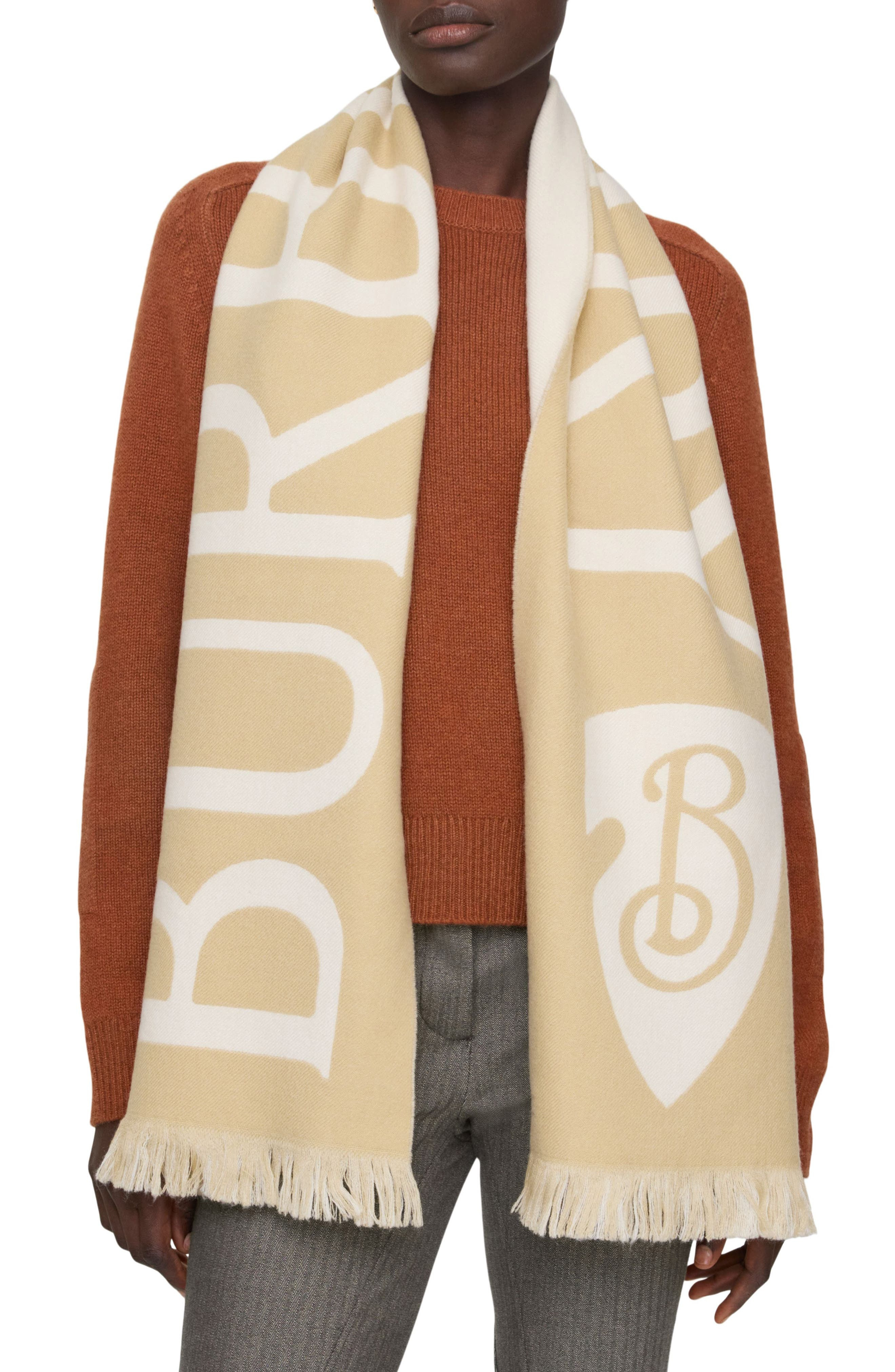 burberry Reversible Logo Jacquard Wool Scarf in Sand at Nordstrom - 2