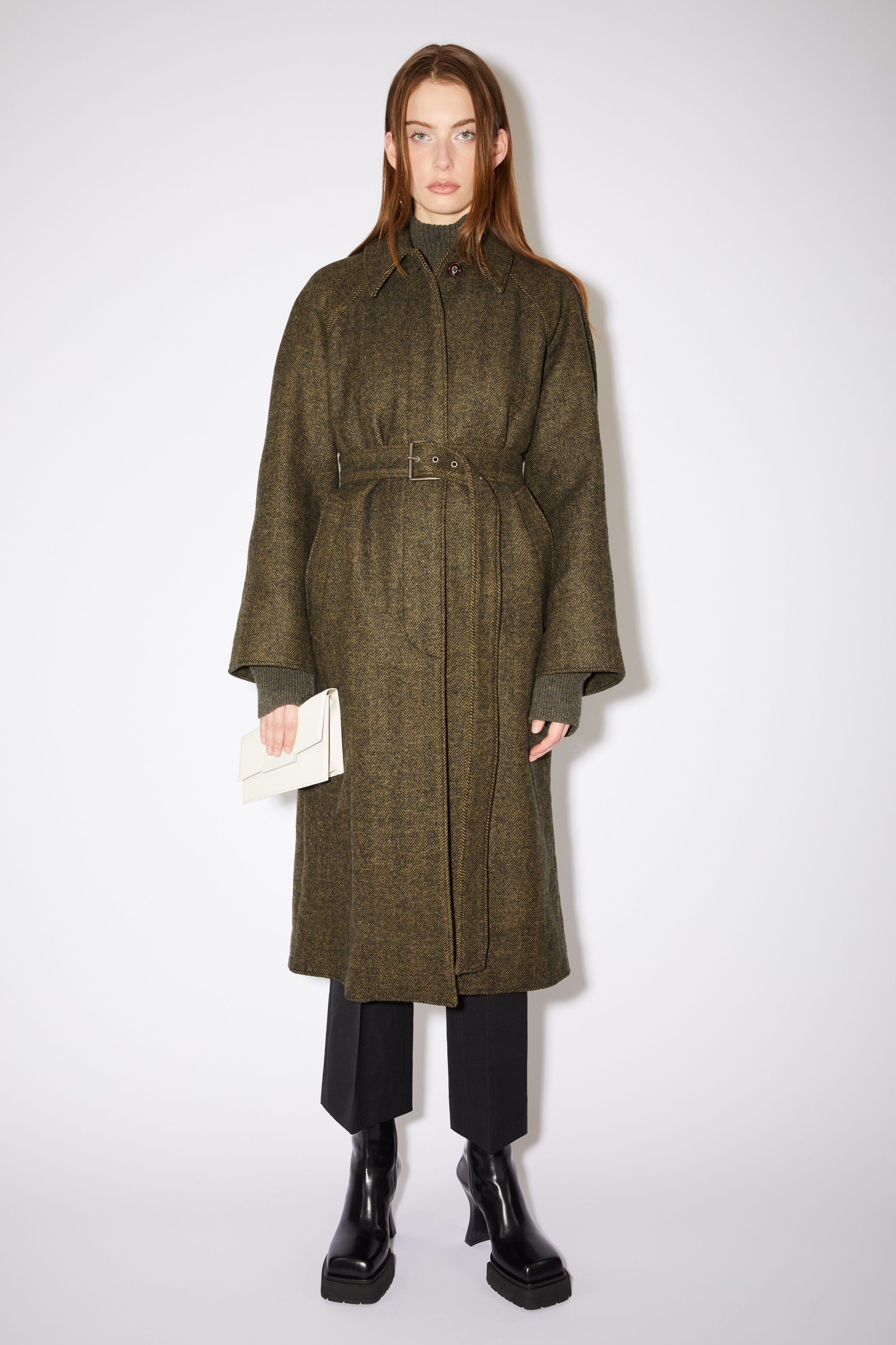 Wool-blend woven belted coat - Military green - 2