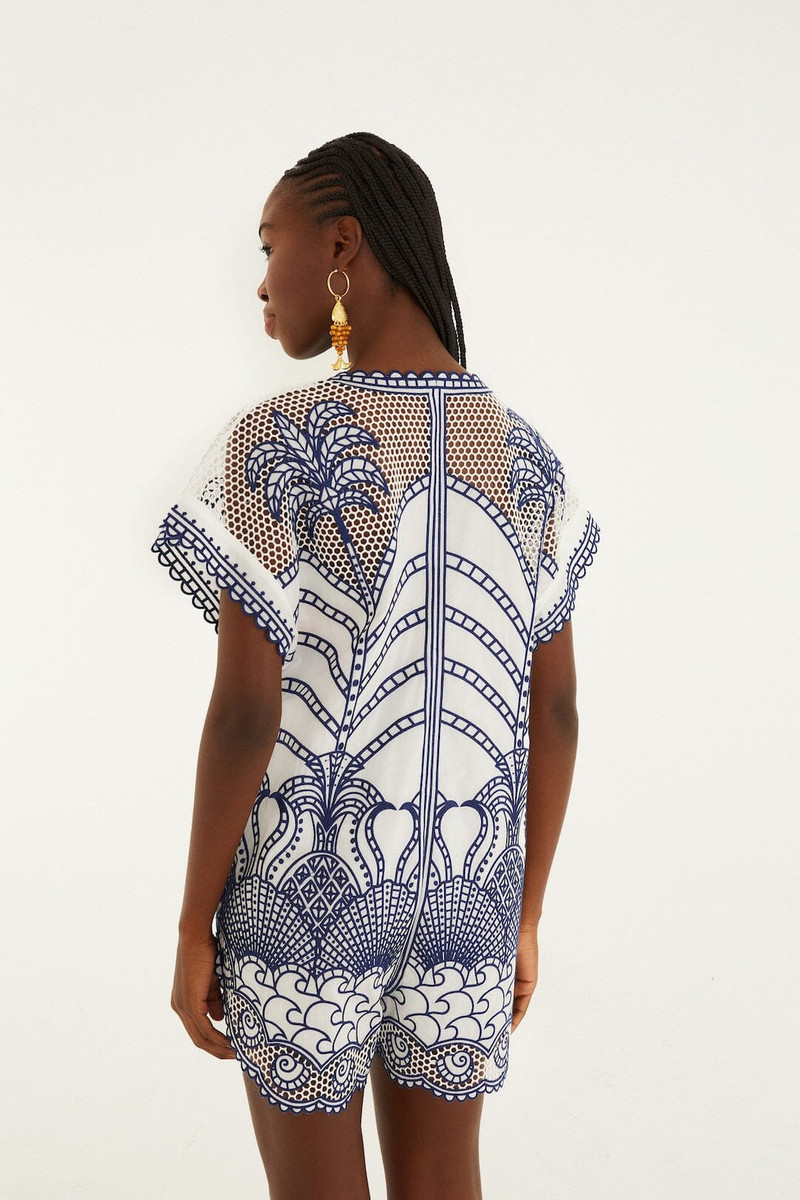 Blue Richelieu Plunging Neck Romper 3