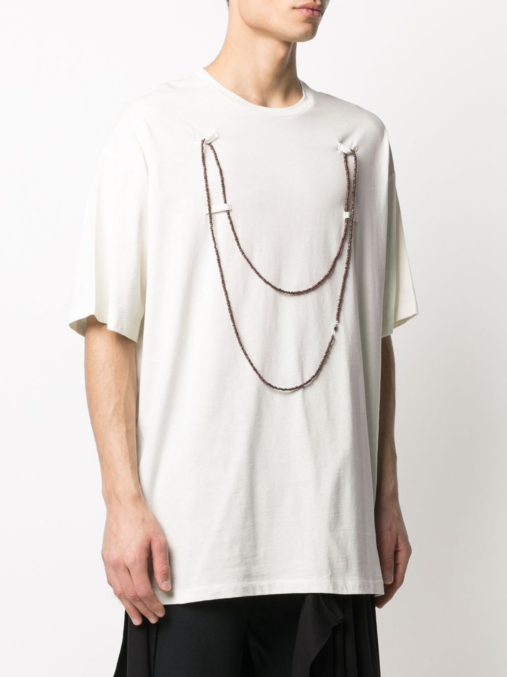 bead chain detail T-shirt - 3