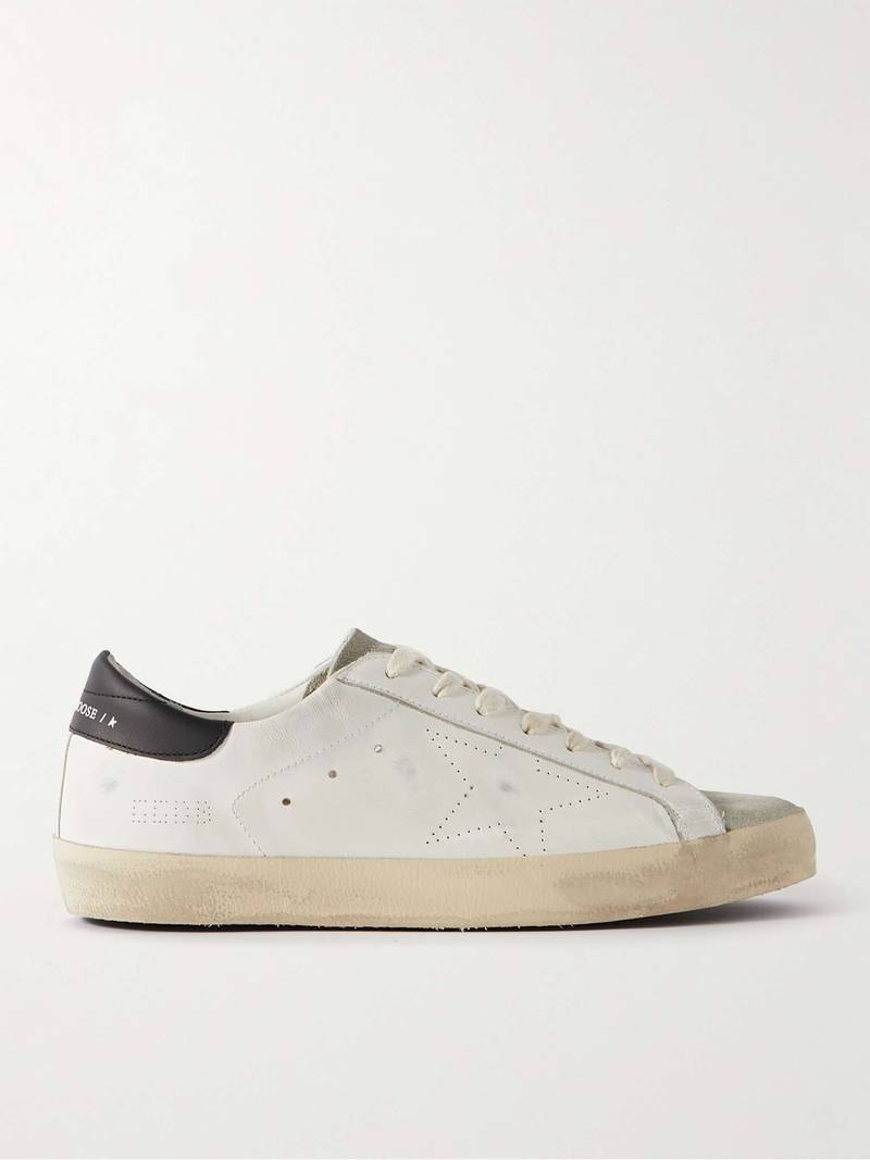 Superstar Distressed Leather and Suede Sneakers - 1