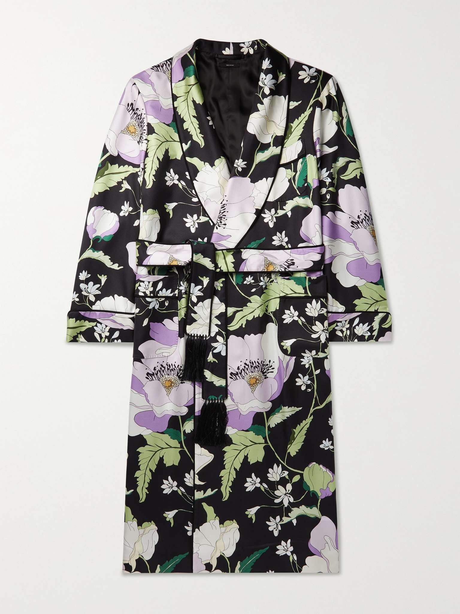 Tasselled Piped Floral-Print Silk-Twill Robe - 1