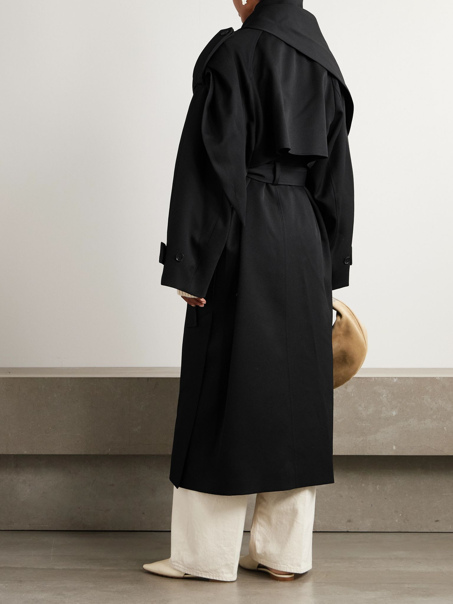 Scarf-effect wool trench coat Black - 3