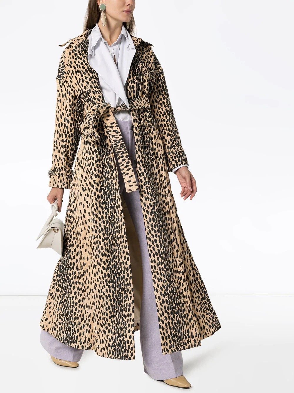 leopard-print belted trench coat - 2