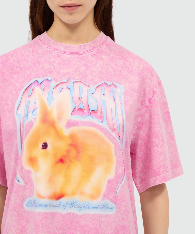 Pink faded cotton T-shirt with "MSGM Concert Bunny" print 5