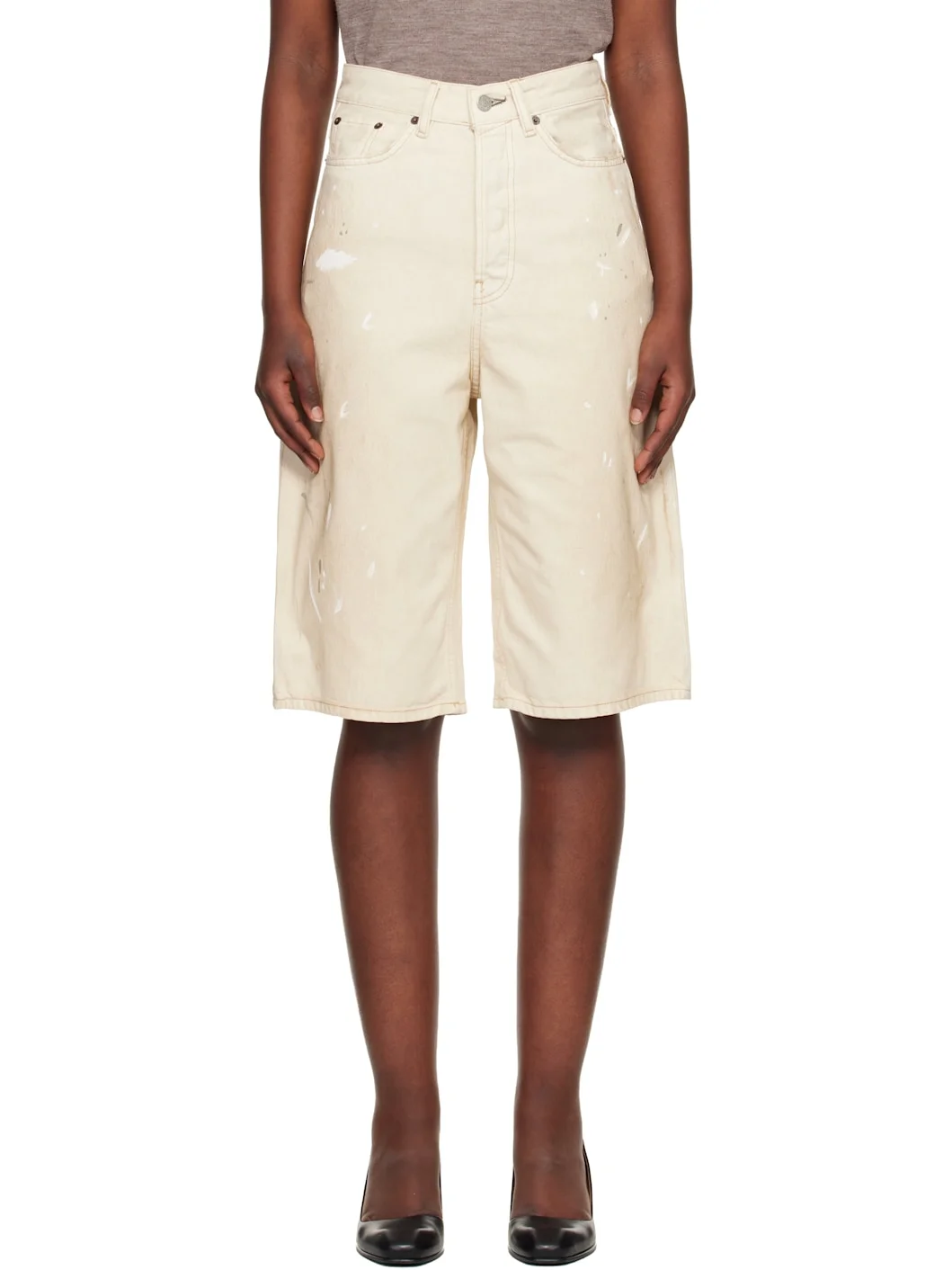 Off-White Distressed Denim Shorts - 1