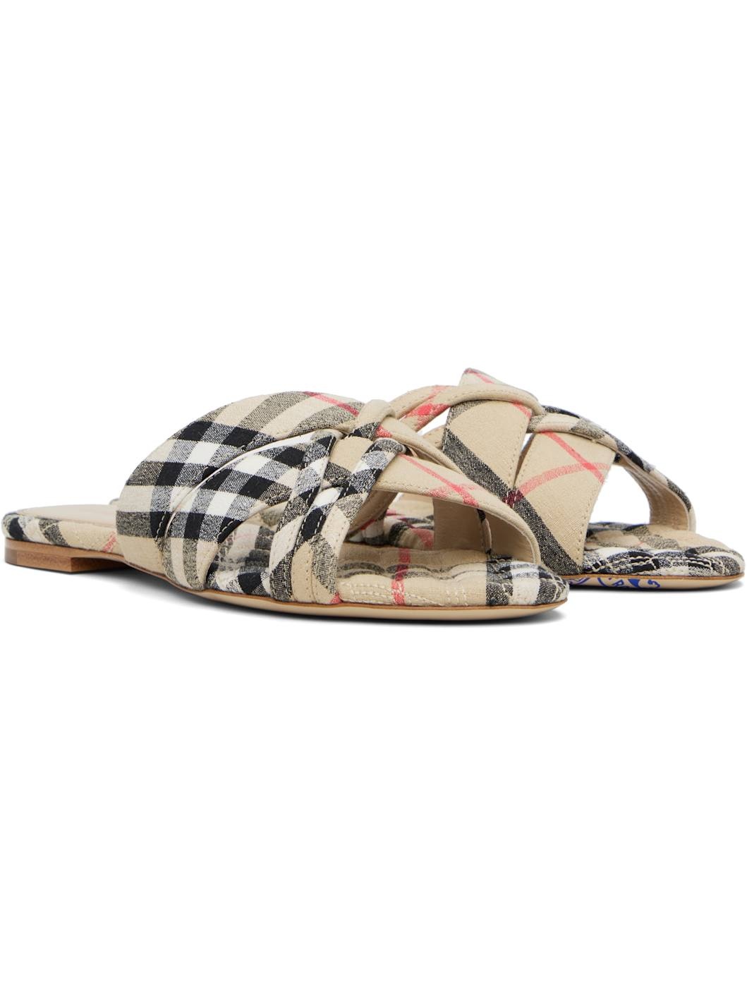 Beige Check Cabana Slides - 4