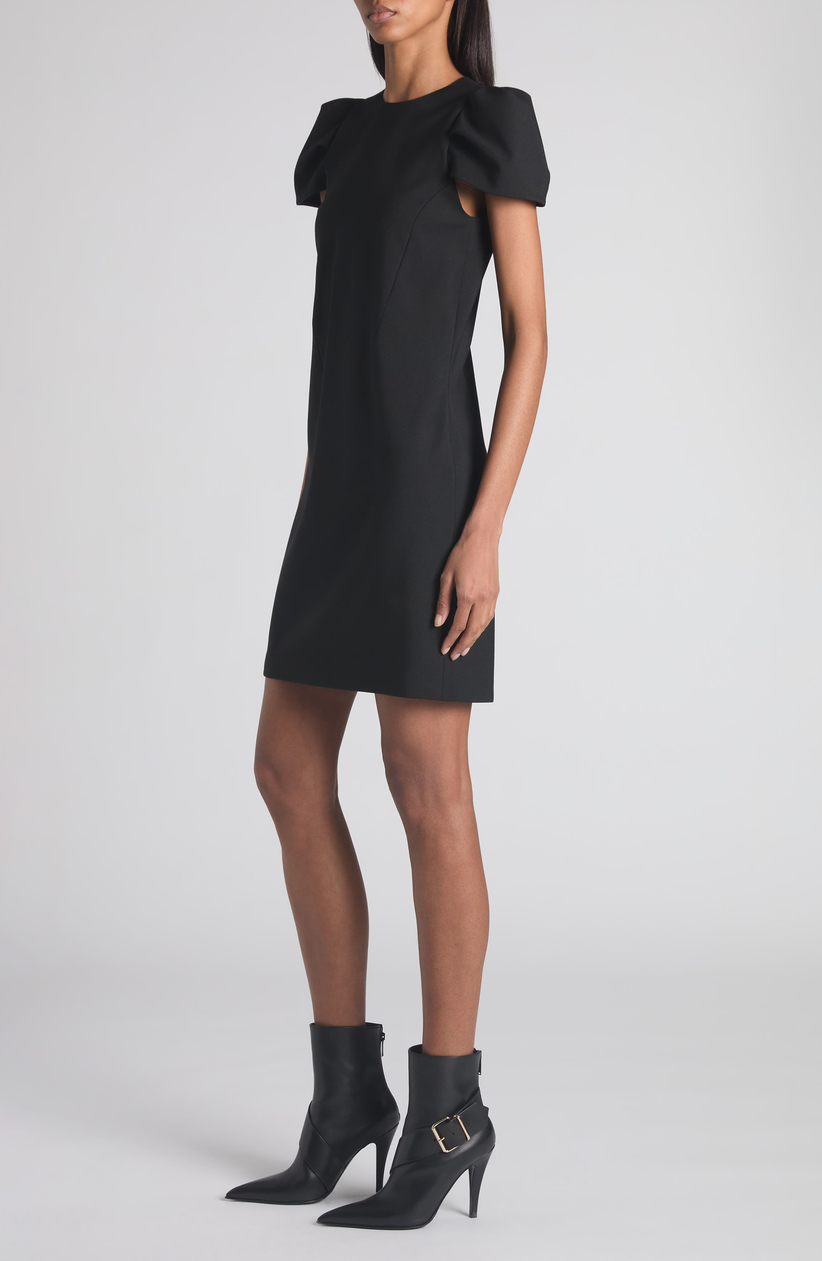 McQueen Puff Cap Sleeve Stretch Wool Minidress in Black at Nordstrom - 3