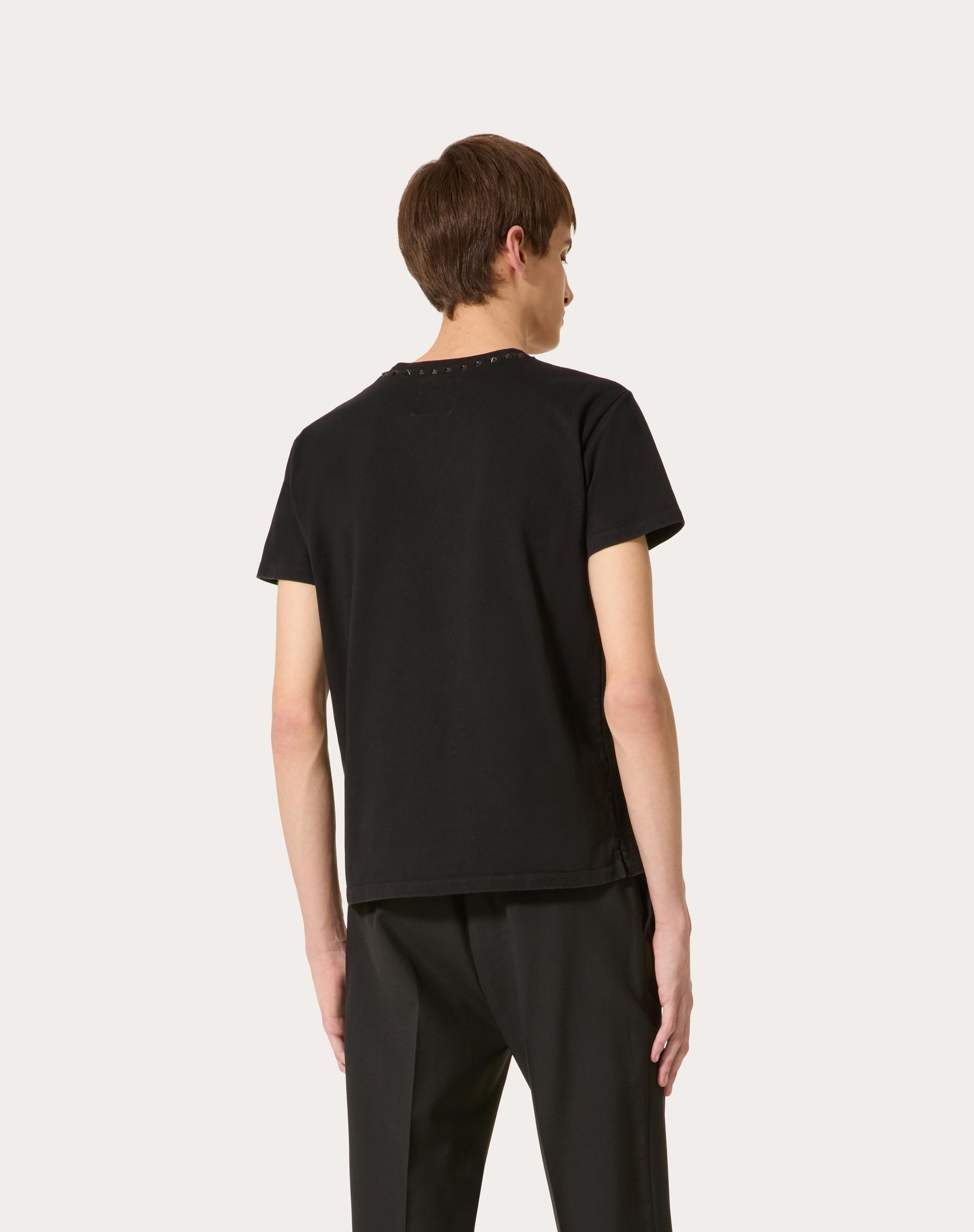 Valentino COTTON CREWNECK T-SHIRT WITH BLACK UNTITLED STUDS