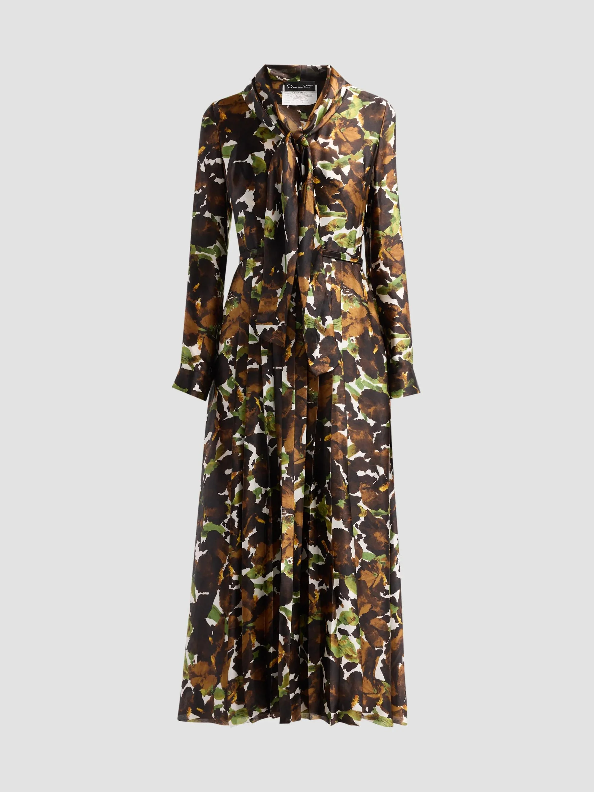 Women's Watercolor Iris Satin Chiffon Day Dress - Brown Ivory - 1