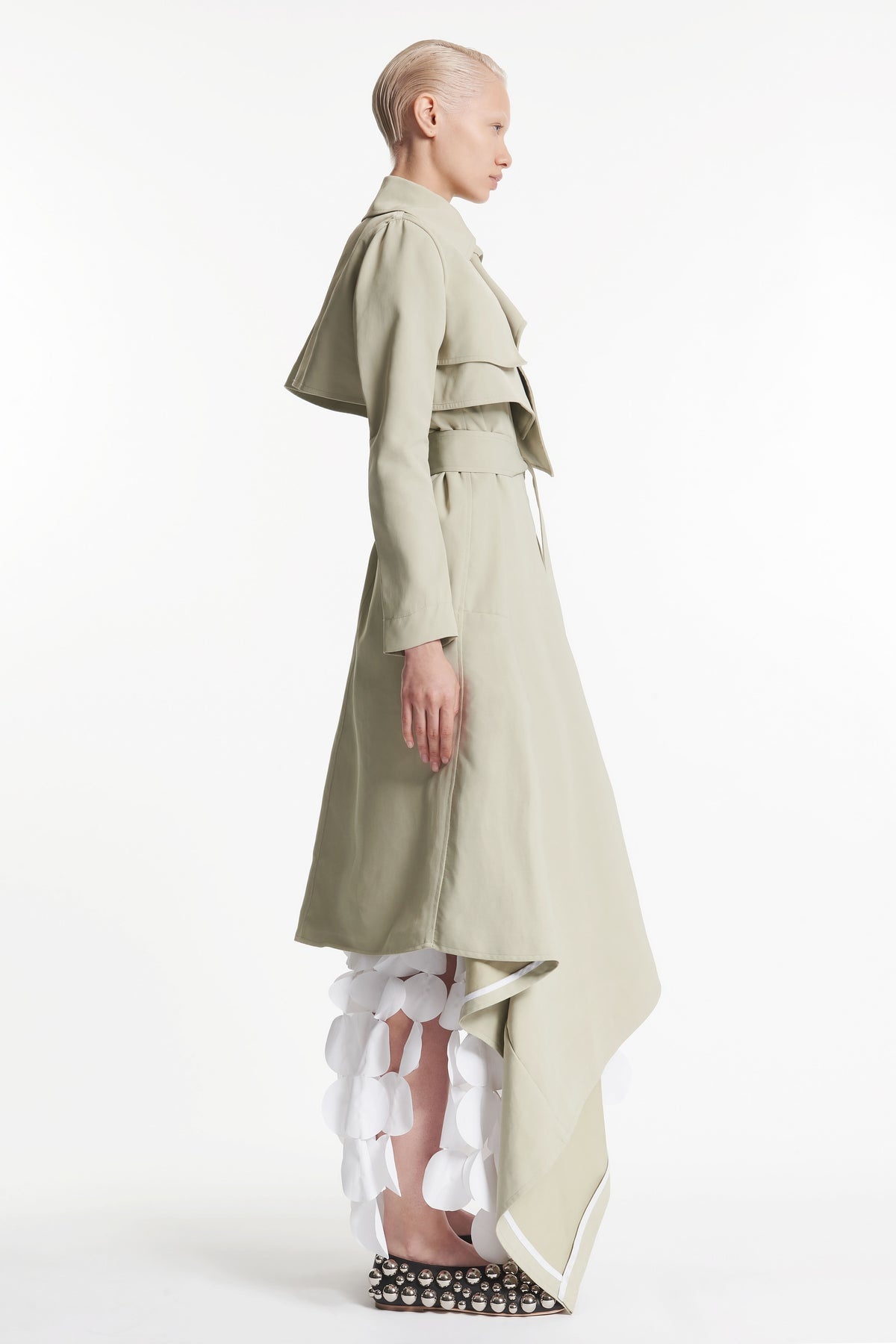 DOUBLE BREASTED COAT WITH ASYMMETRIC CUT LIGHT KHAKI - 3