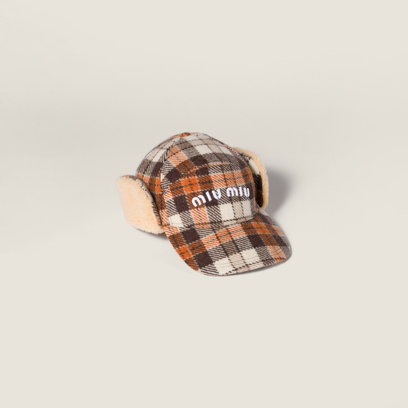 Plaid and plush fleece cap 1