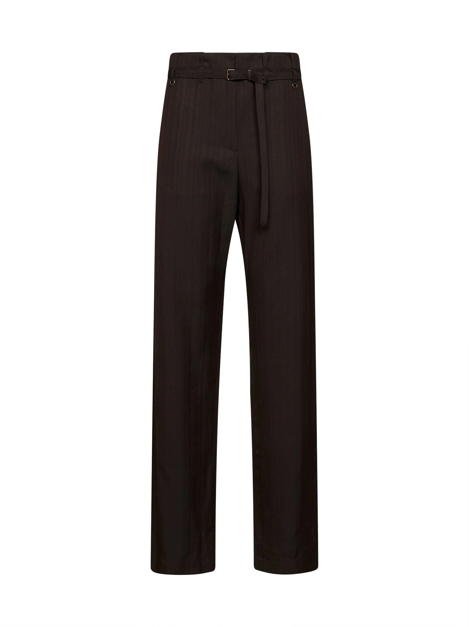 Brown striped viscose jacquard belted trousers - 1