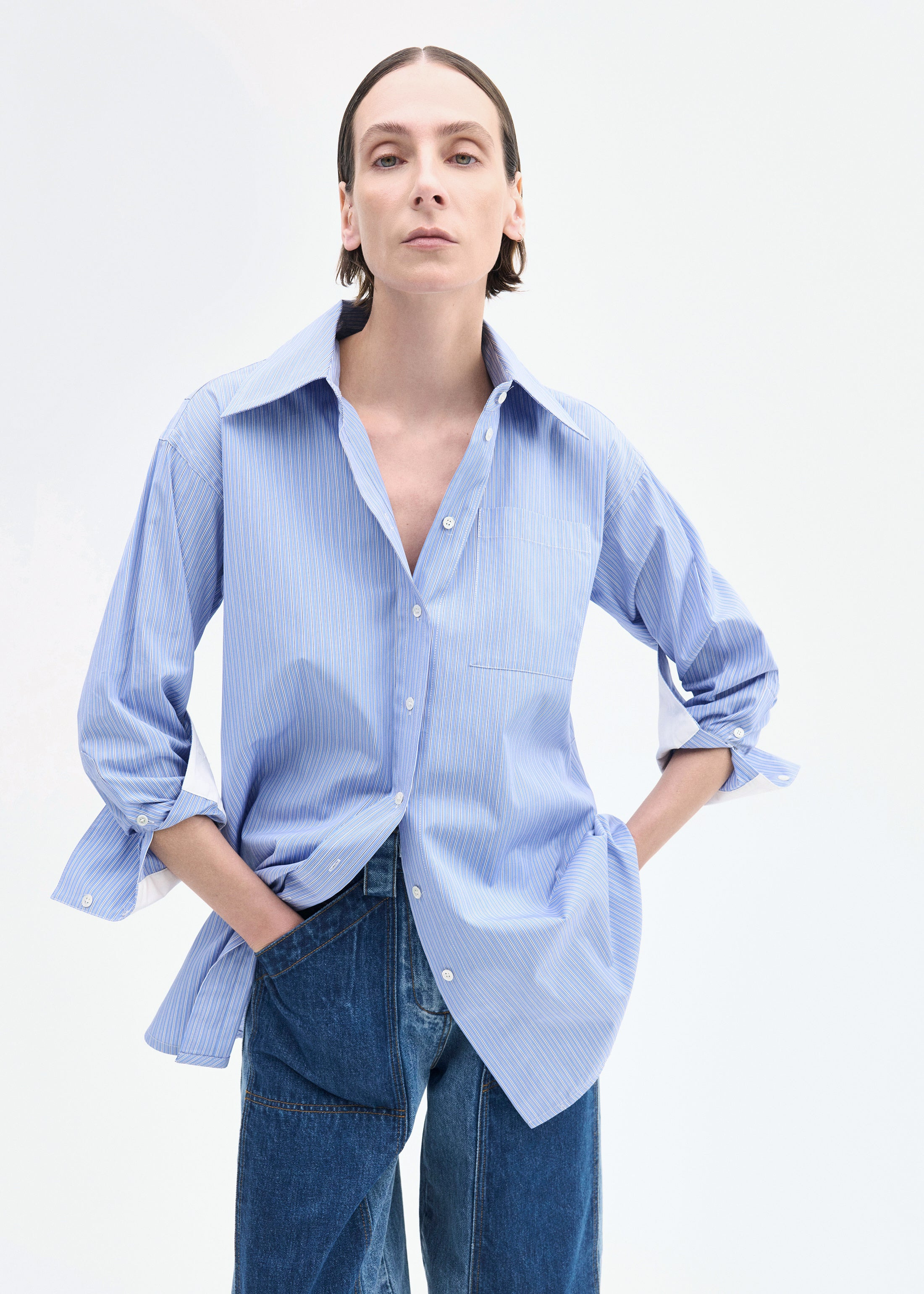 Tunic Button Down Shirt in Cotton - 2