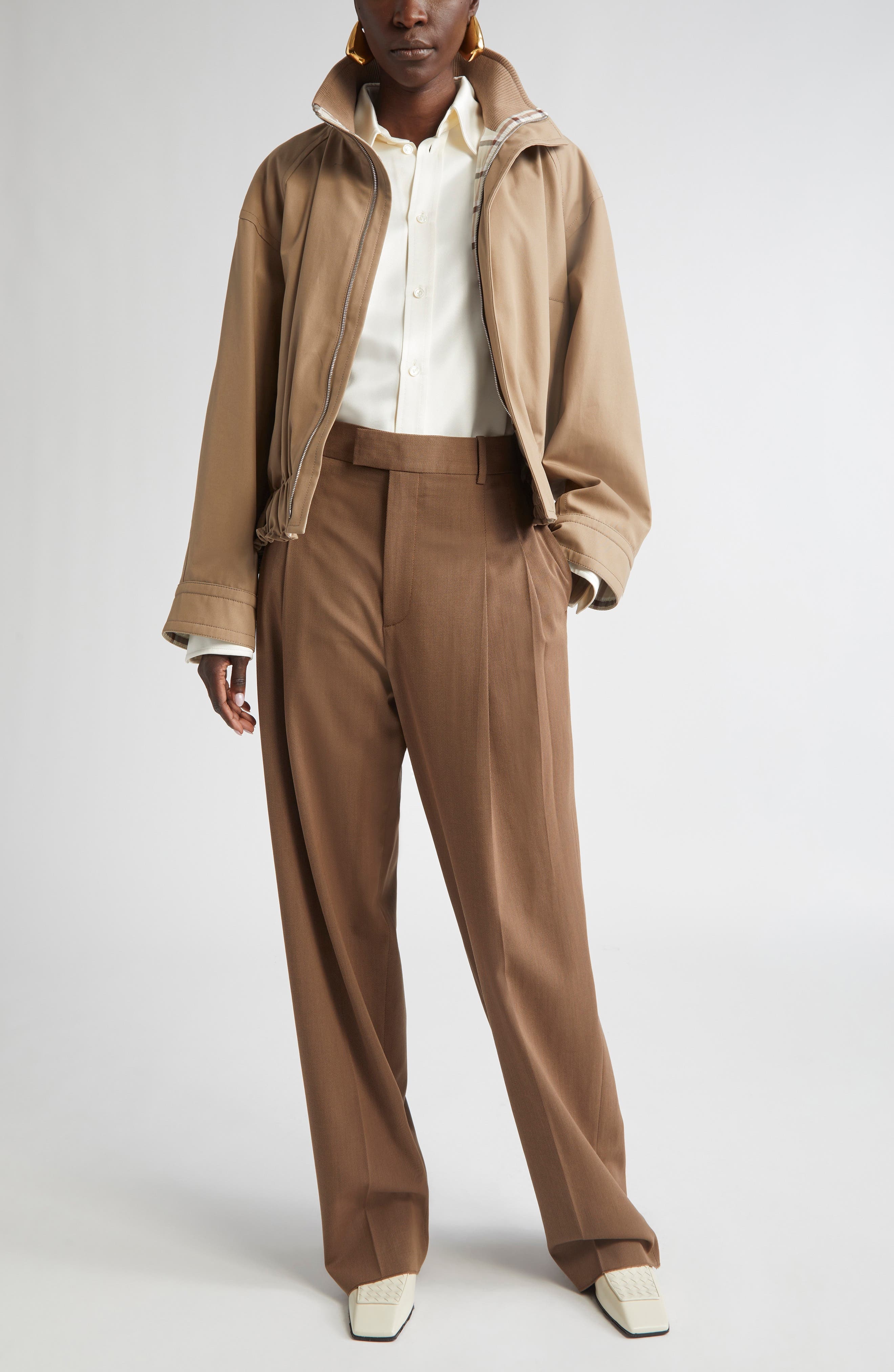 Bottega Veneta Mélange Wool Blend Stretch Tricotine Pants in 2026 Ebony/Light Jute Mel at Nordstrom - 2