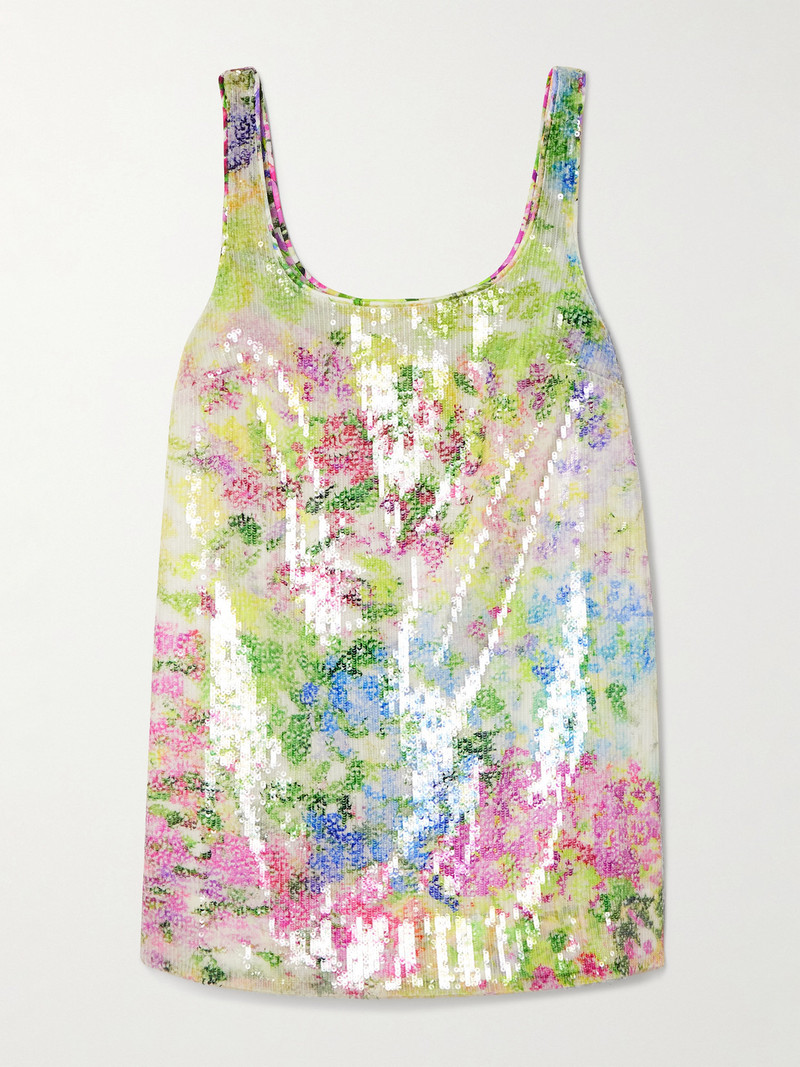 Dahlia Floral-print Sequined Mesh Mini Dress 1