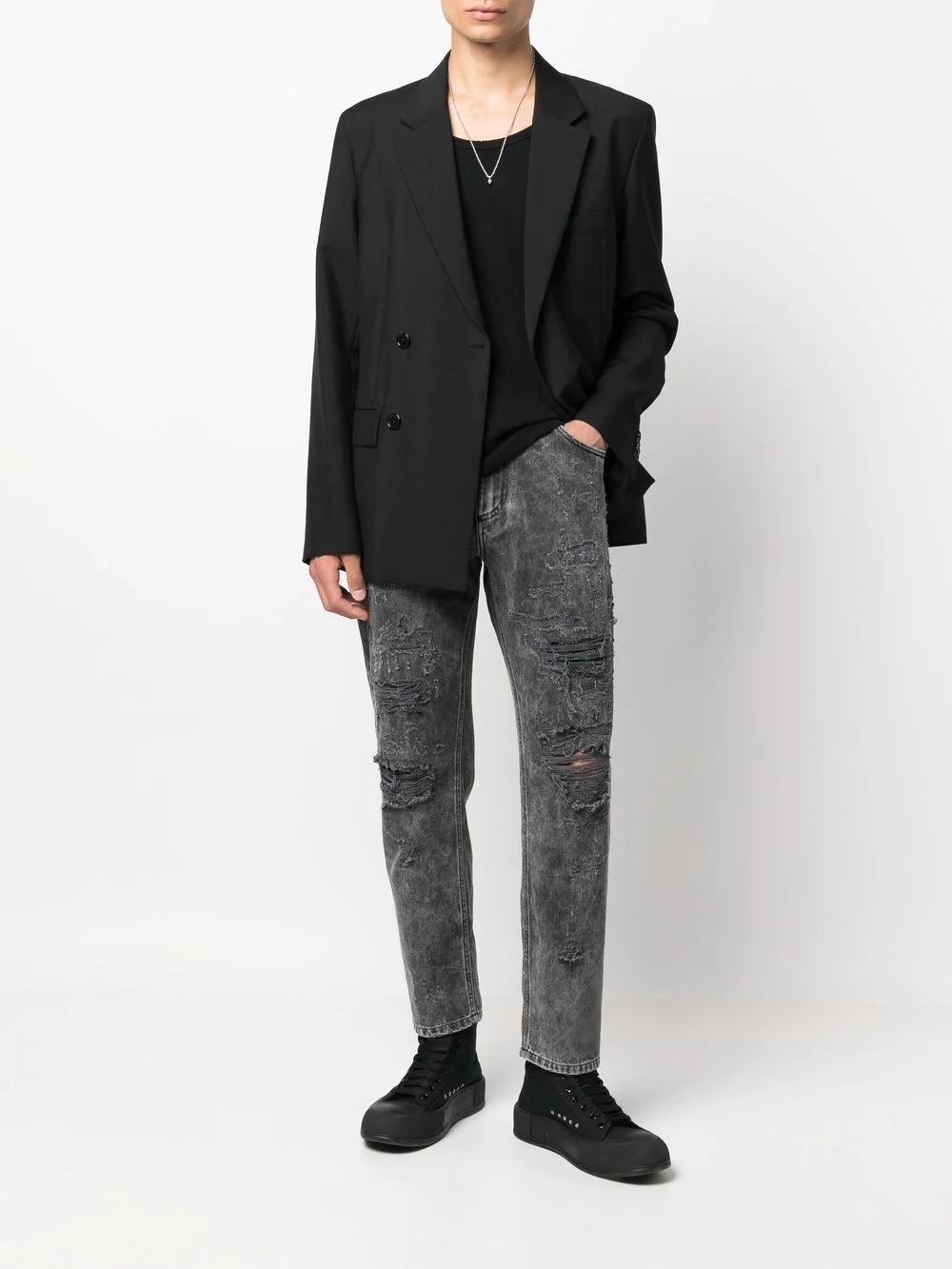 distressed-finish straight-leg jeans - 2