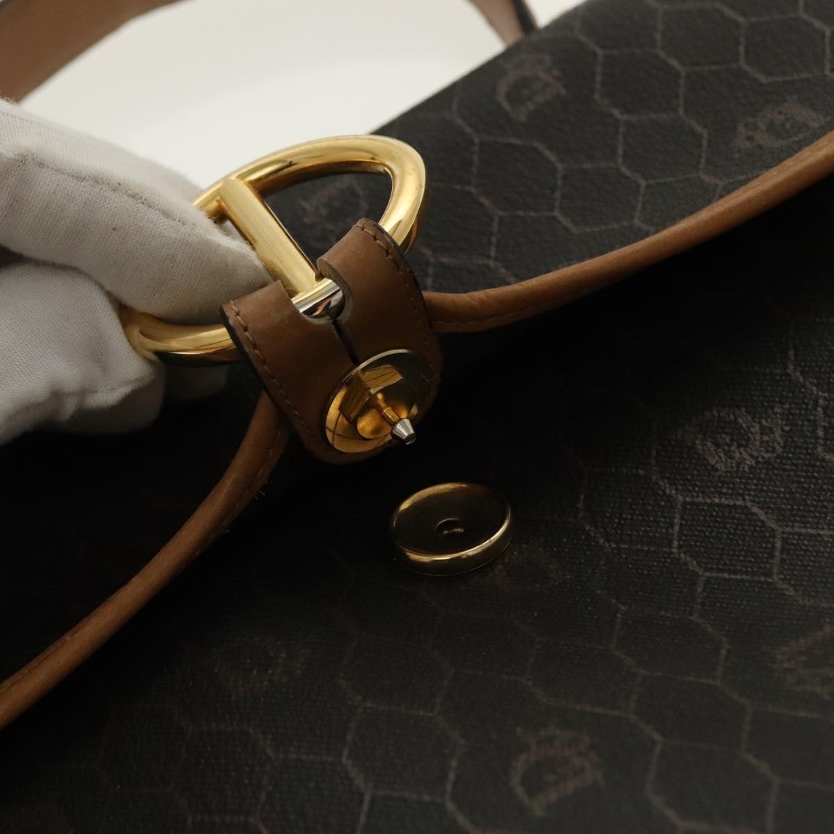DIOR Honeycomb Canvas Hand Bag Black Gold - 10
