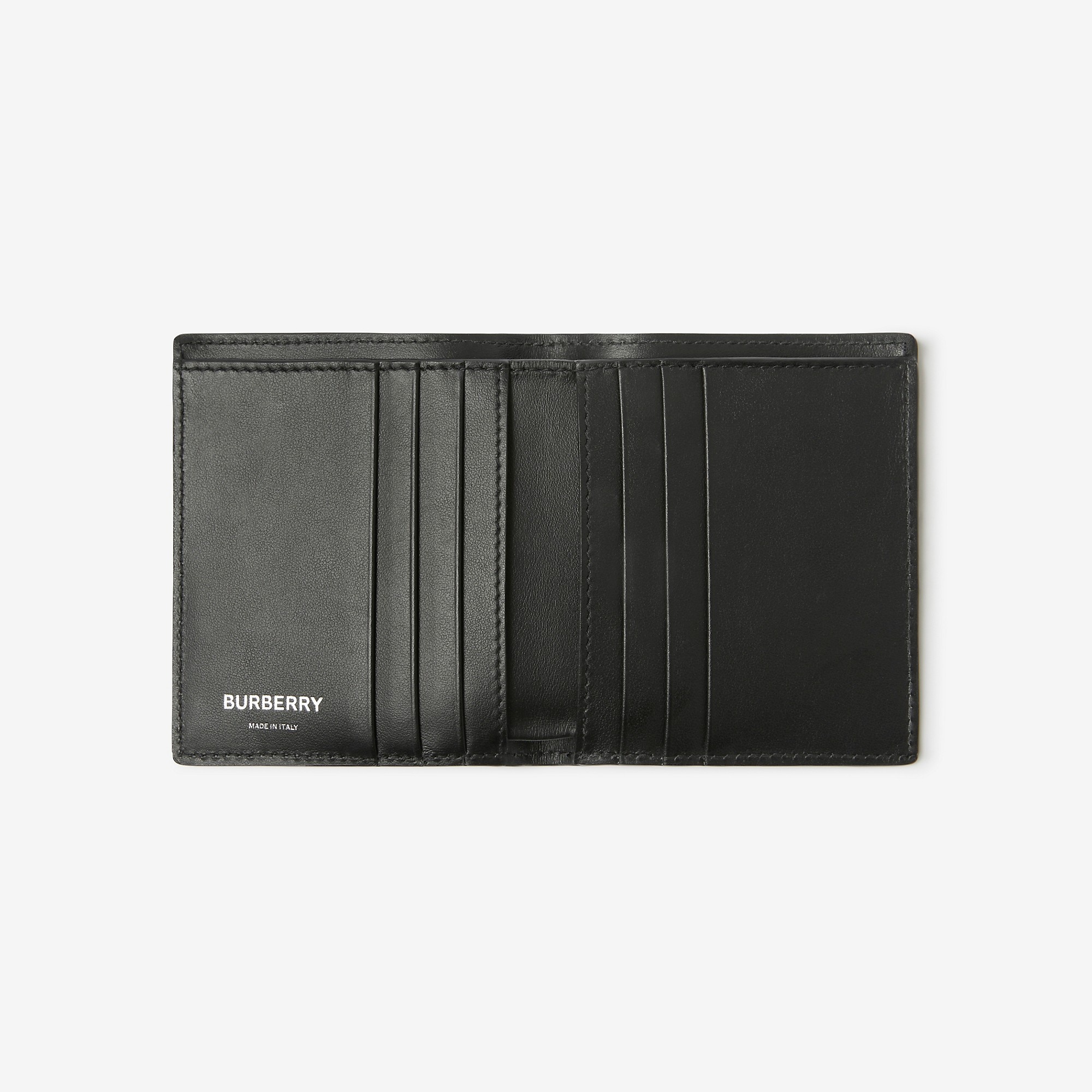 Check and Leather Folding Card Case - 2