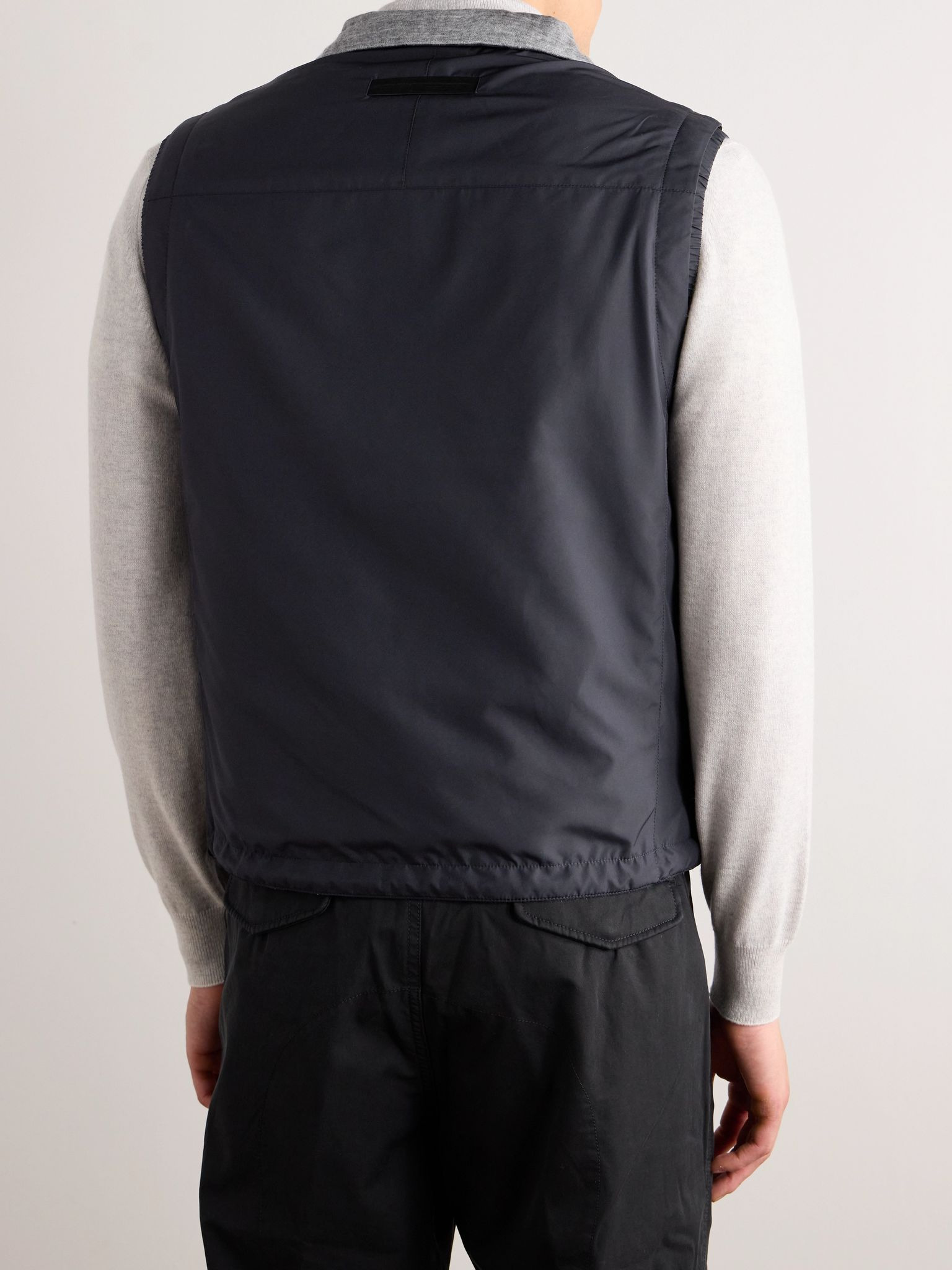 Reversible Shell and Cashmere-Blend Twill Gilet Navy - 3