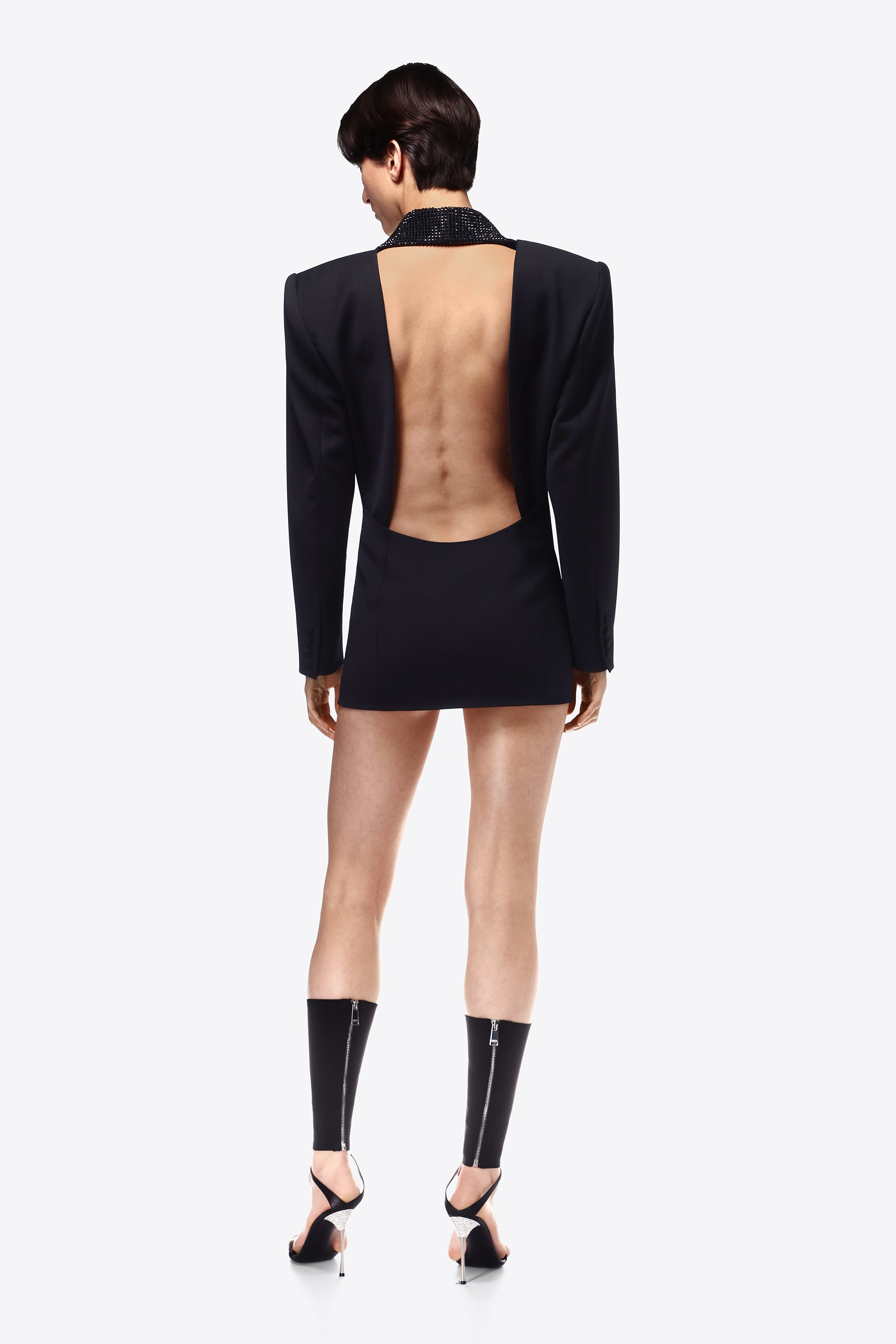 CRYSTAL EMBELLISHED TUXEDO DRESS - 4
