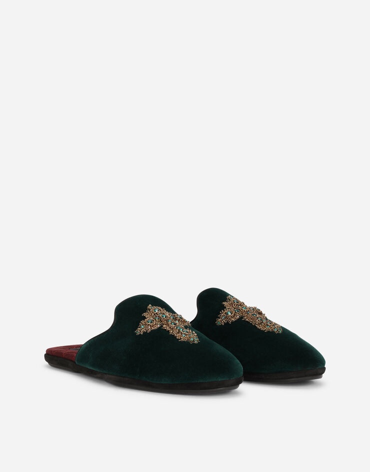 Velvet slippers with cross embroidery - 2