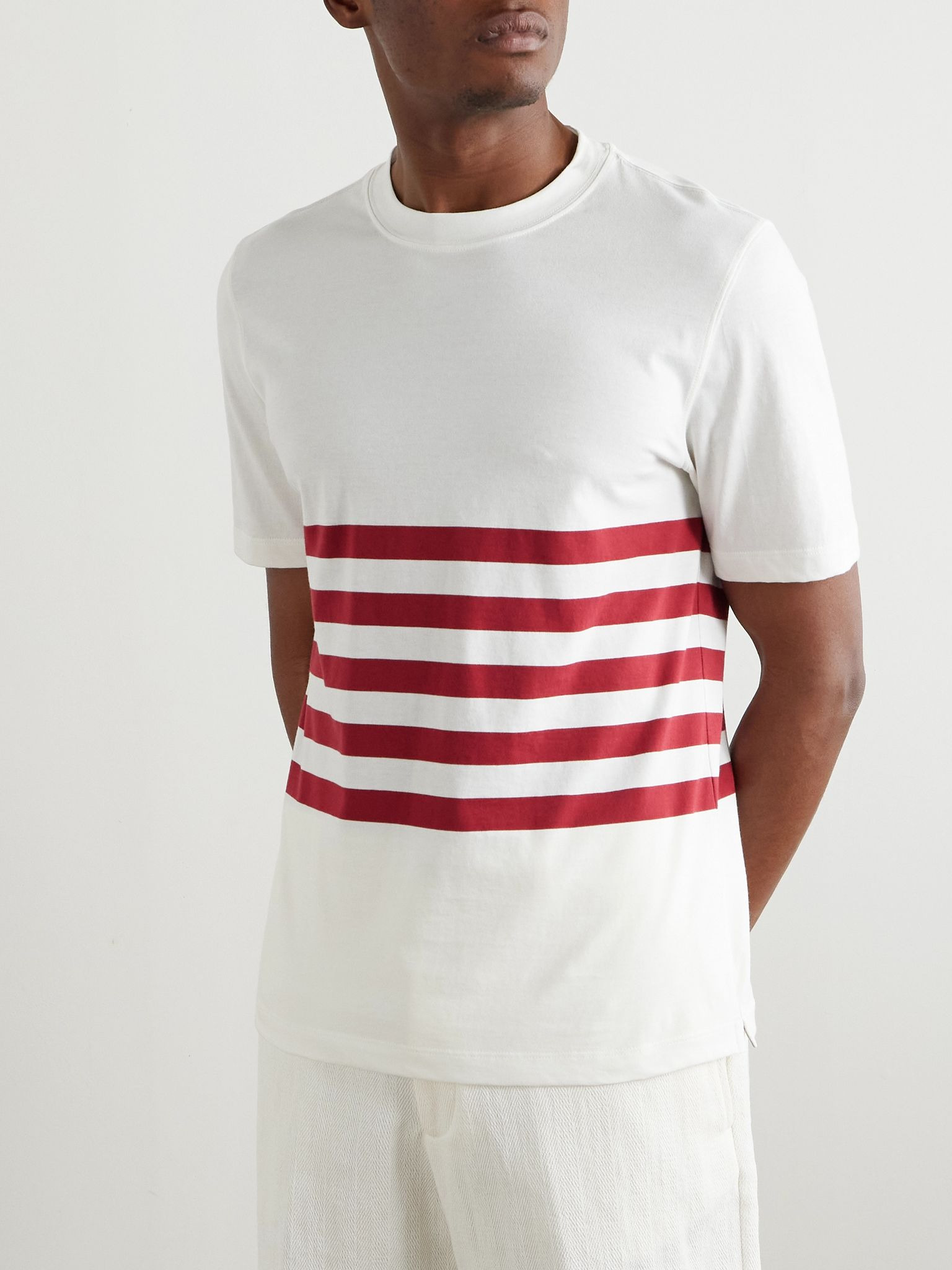 Slim-Fit Striped Cotton-Jersey T-Shirt White - 3