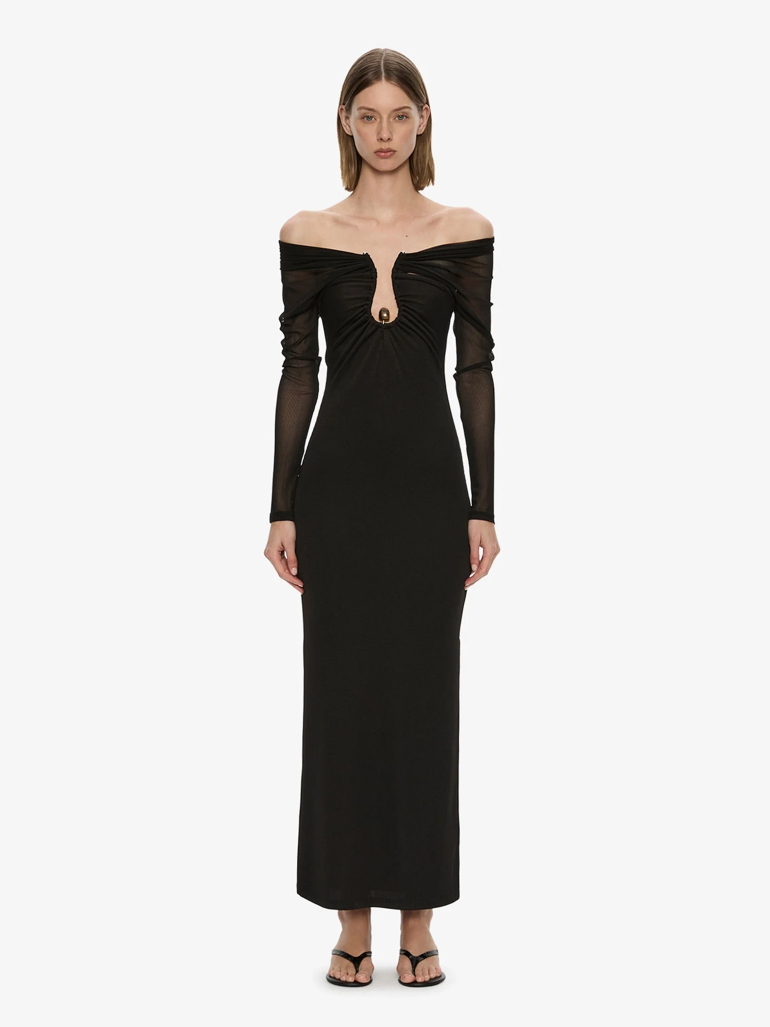 Orbit Ruched Sheer Rib Column Dress - 1