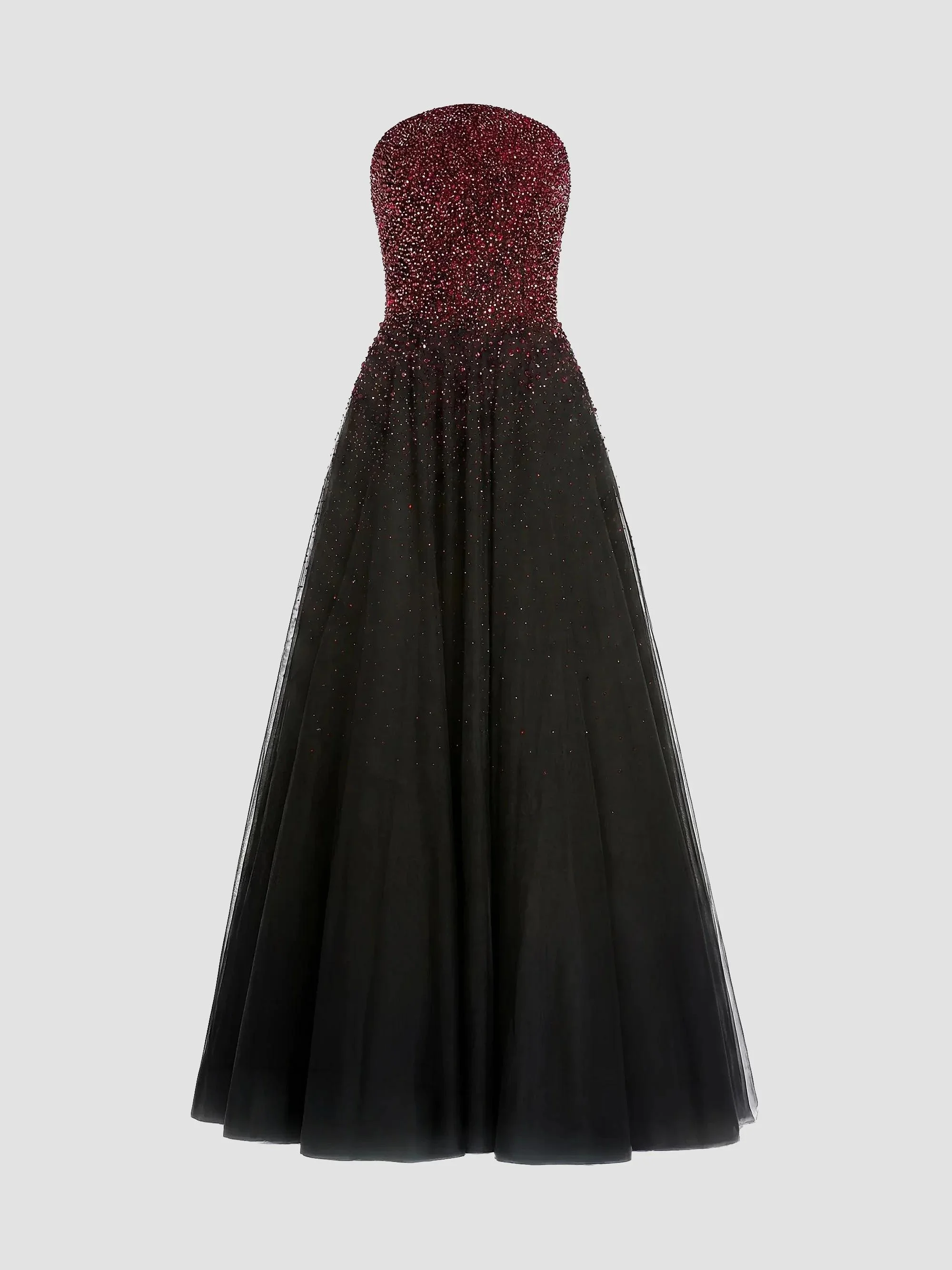 Women's Embellished Tulle Strapless Ball Gown - Red Black - 1