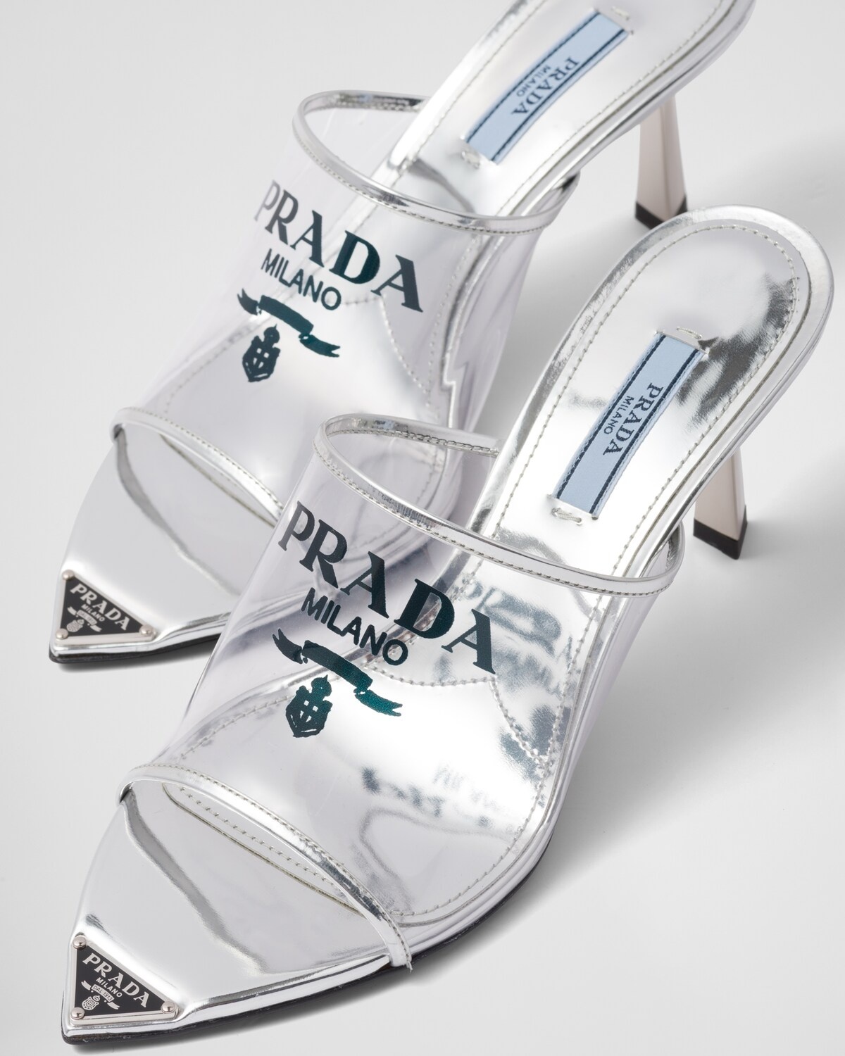 Logo-print Plexiglas high-heel slides - 6