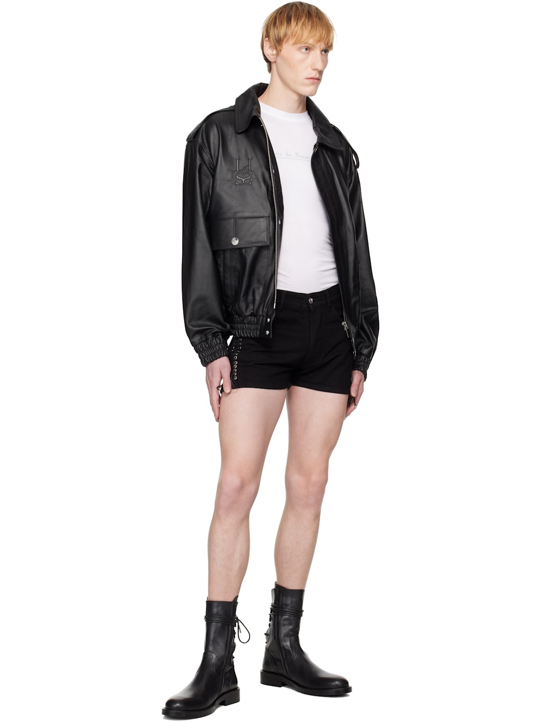 Black Double Lace-Up Denim Shorts - 4