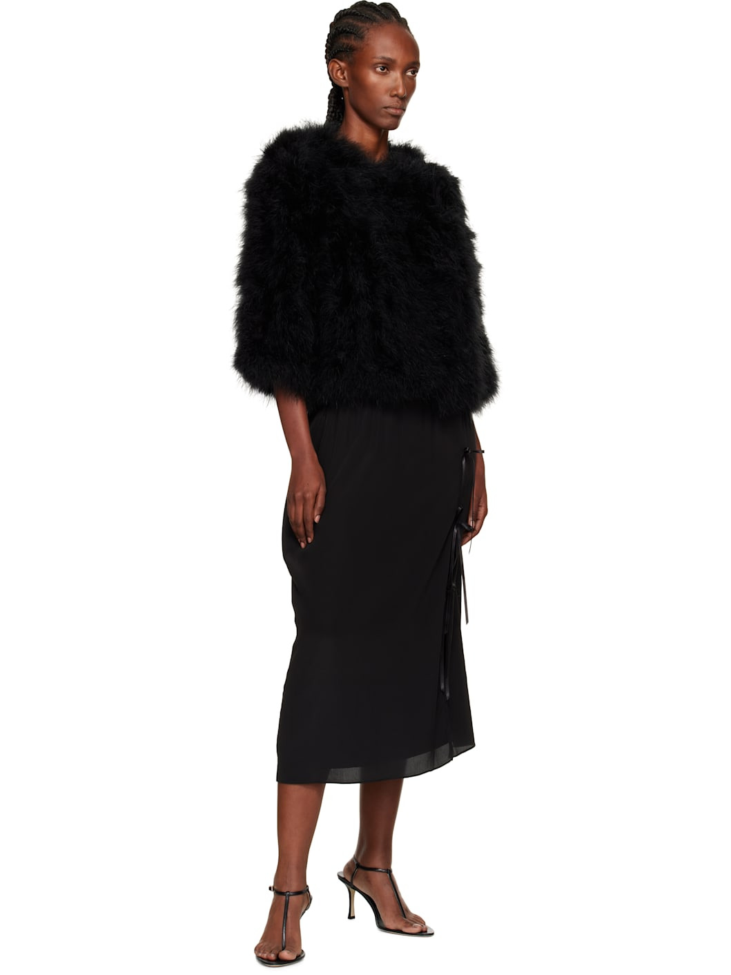 Black Short Feather Jacket - 4