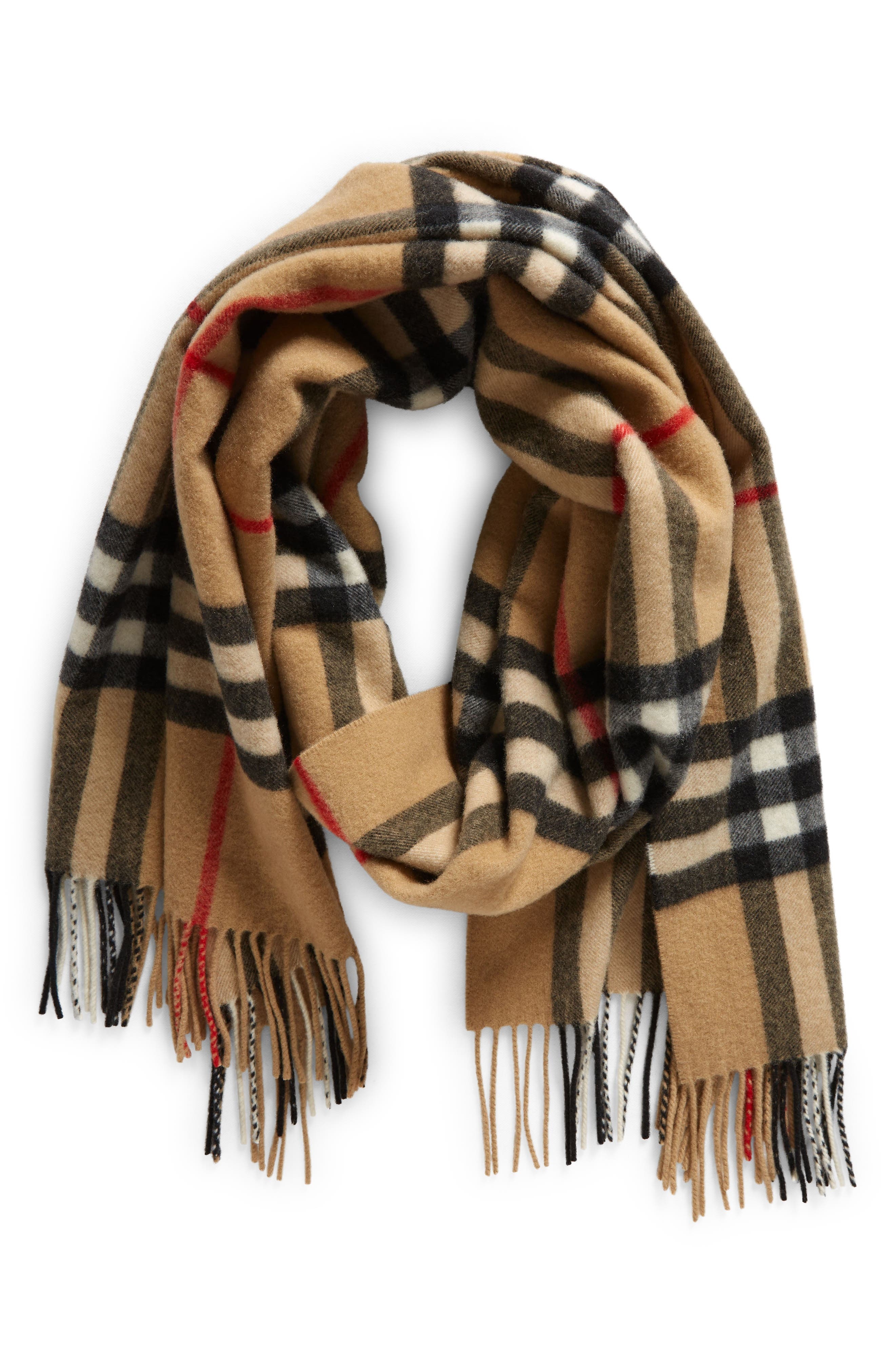 burberry Giant Check Washed Cashmere Scarf in Archive Beige at Nordstrom - 3