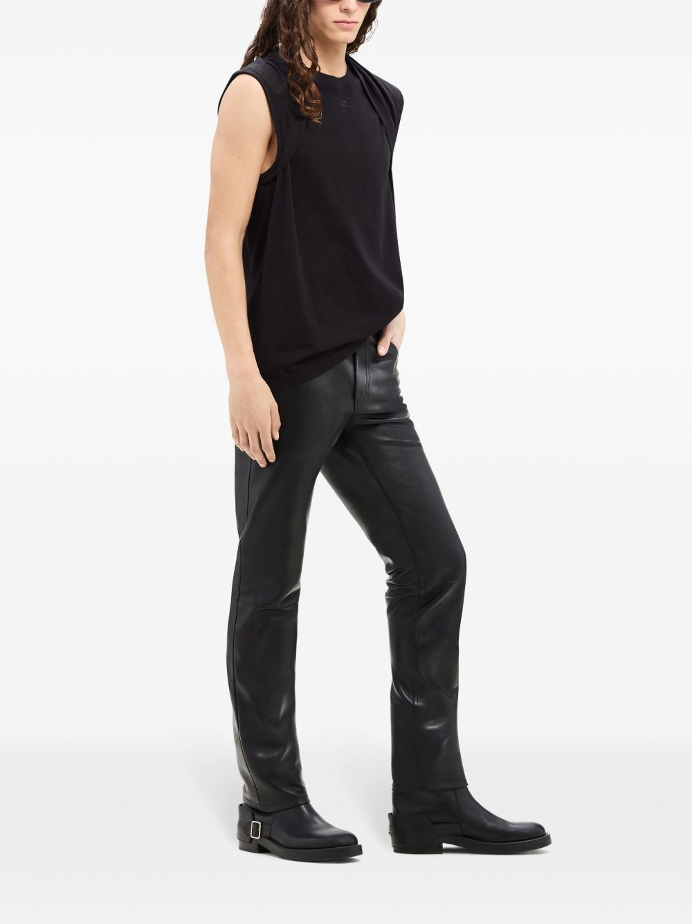draped-detail cotton tank top - 3