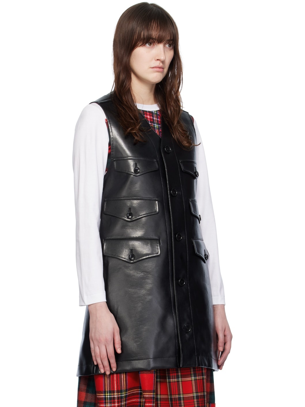 Black Belted Faux-Leather Vest - 2