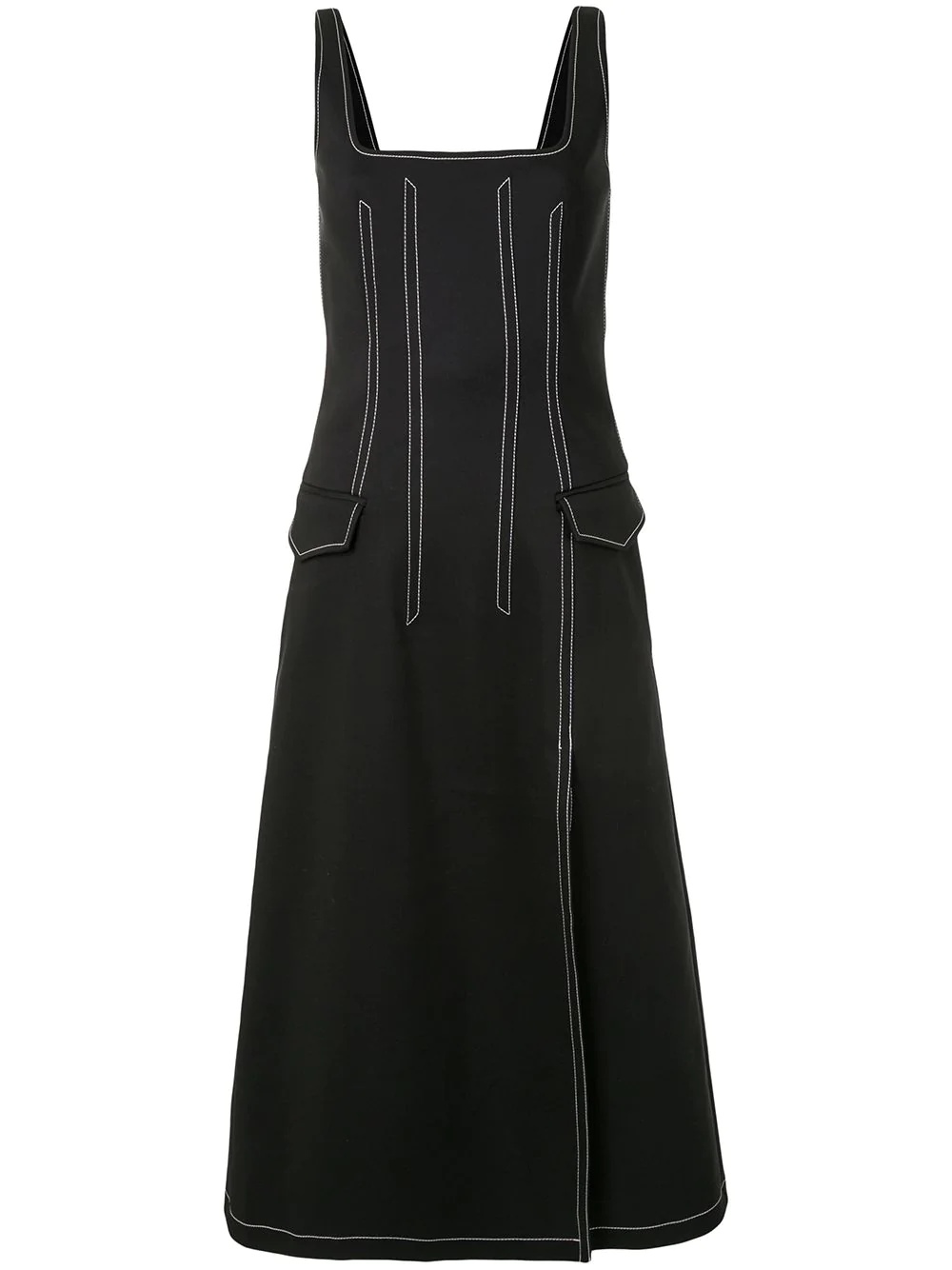 contrast stitching fitted waist dress - 1