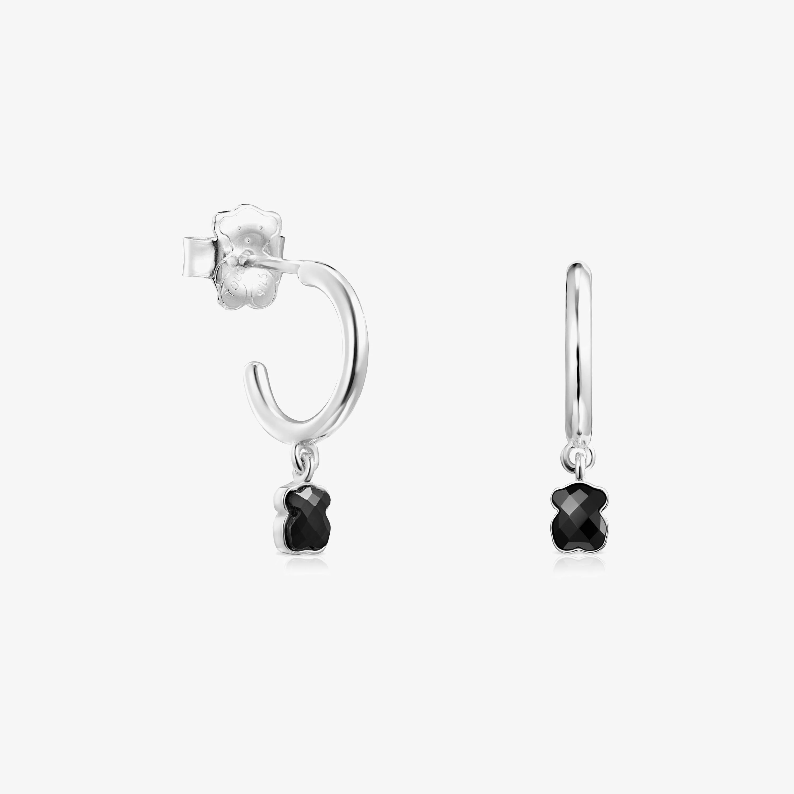 TOUS Mini Onix Earrings in Silver with Onyx 1,3cm. - 1