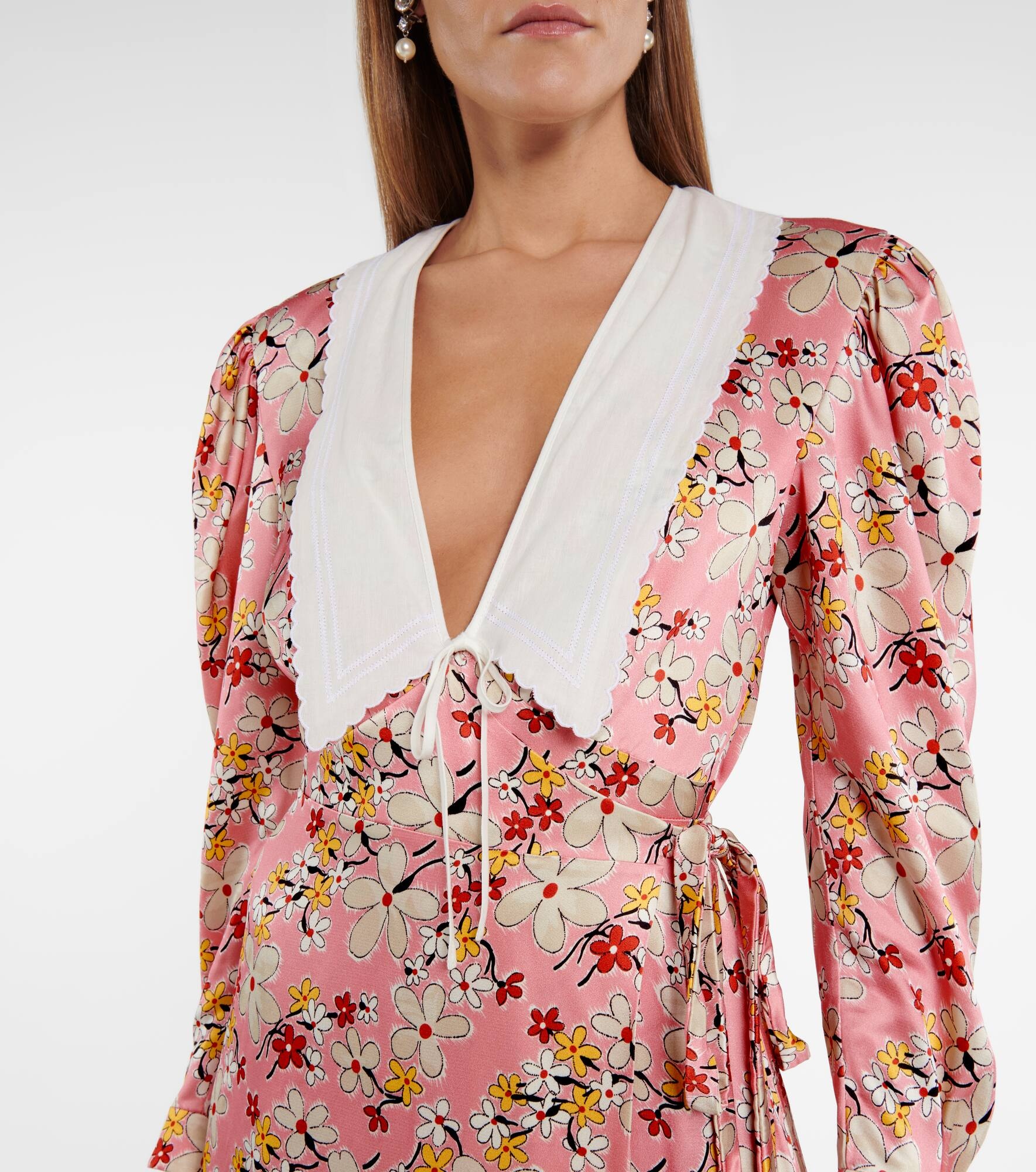 Floral satin sablé midi dress - 4
